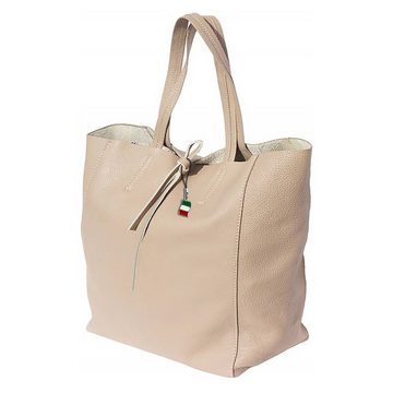 FLORENCE Schultertasche Florence ital. Echtleder Shopper beige (Shopper), Damen Leder Shopper, Schultertasche, braun, beige ca. 30cm