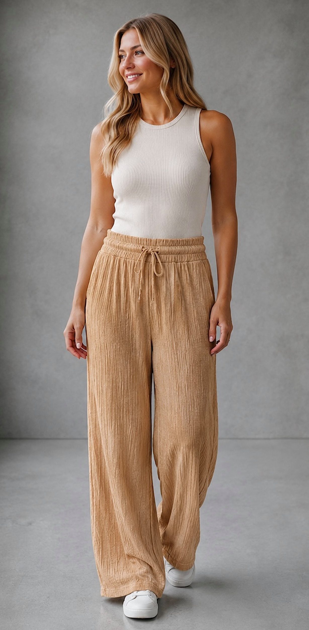 Worldclassca Stoffhose Worldclassca Crinkle-Hose Stoffhose Plissierte Weite Sommerhose Neue Kollektion - Stilvolle und gemütliche Sommer Mode für Damen