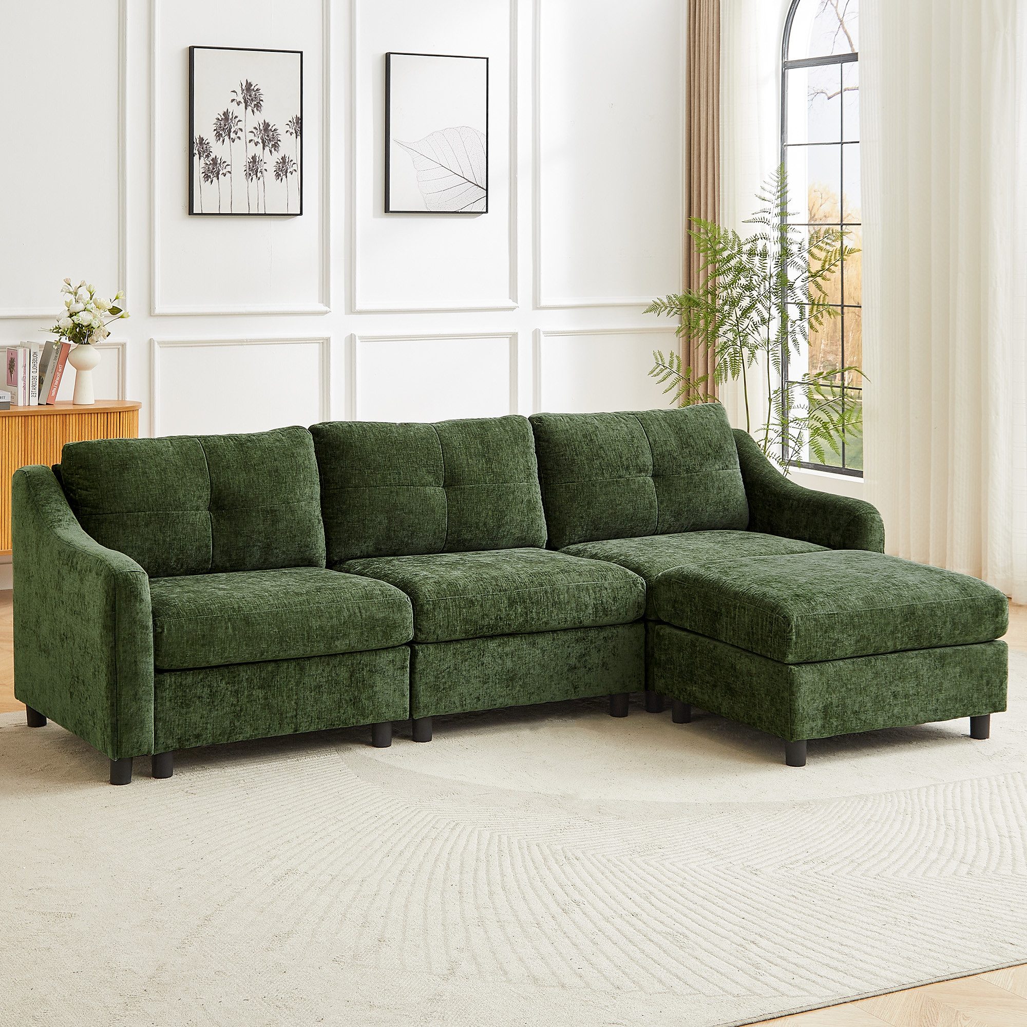 Jiexi Wohnlandschaft L oder U Form Couch,Chenille-Stoff,2/3/4-Sitzer, 251/328 cm