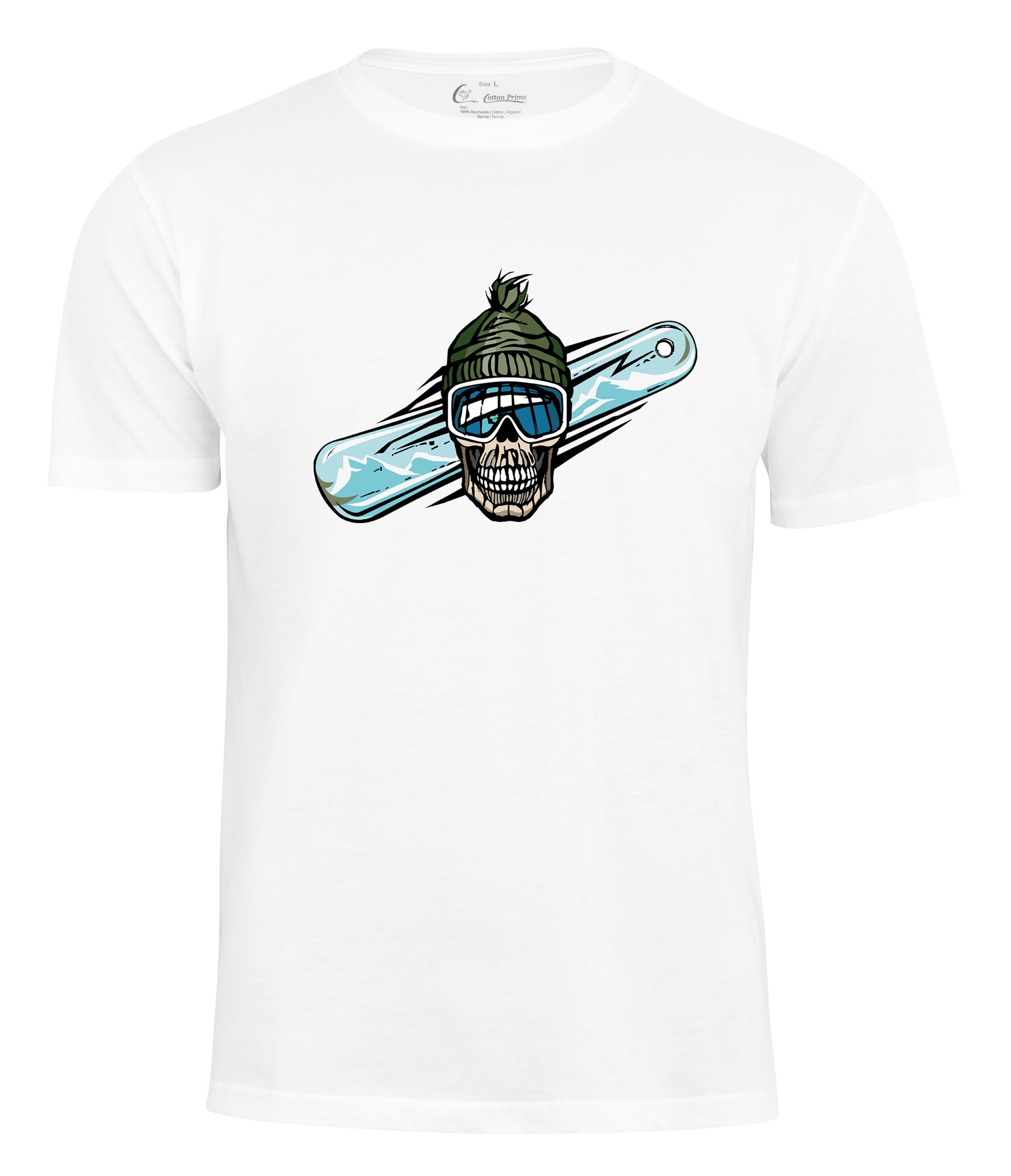 Skull weiss Prime® Snowboarding Cotton T-Shirt on