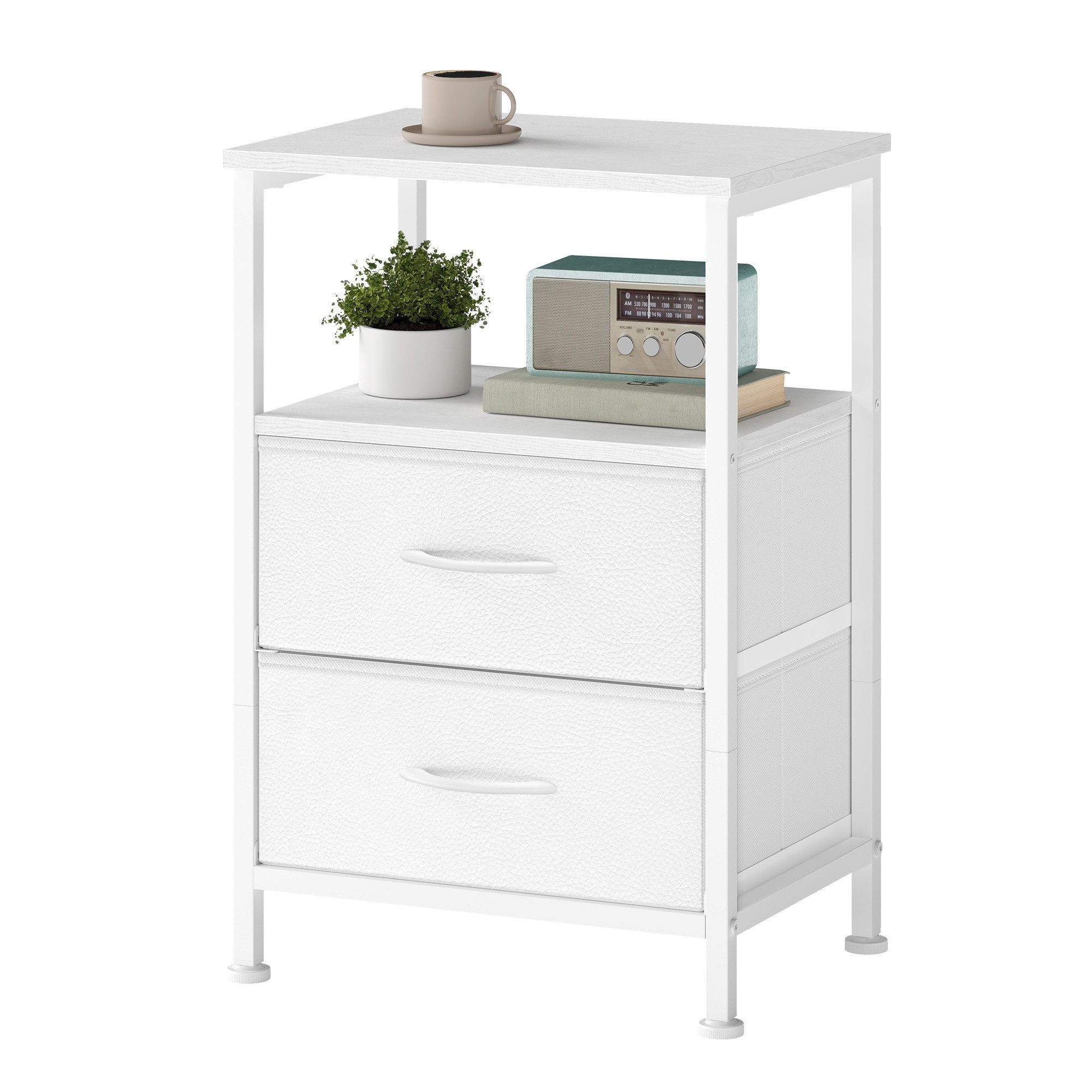 SONGMICS Beistelltisch Nachttisch Beistelltisch mit 2 Schubladen und Offener Ablage, 39,6 x 30 x 60,4 cm, für Schlafzimmer und Wohnzimmer, Stahlgestell