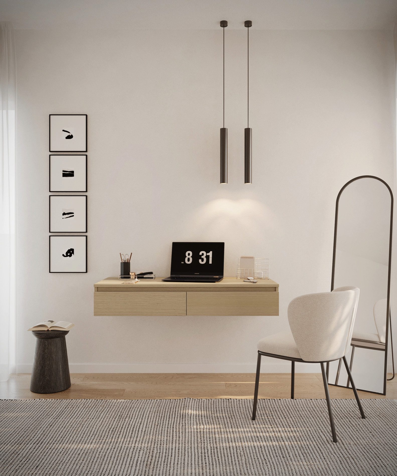 Selsey Schminktisch BEMMI, Hängeschreibtisch Schminktisch mit 2 Schubladen 120 cm breit