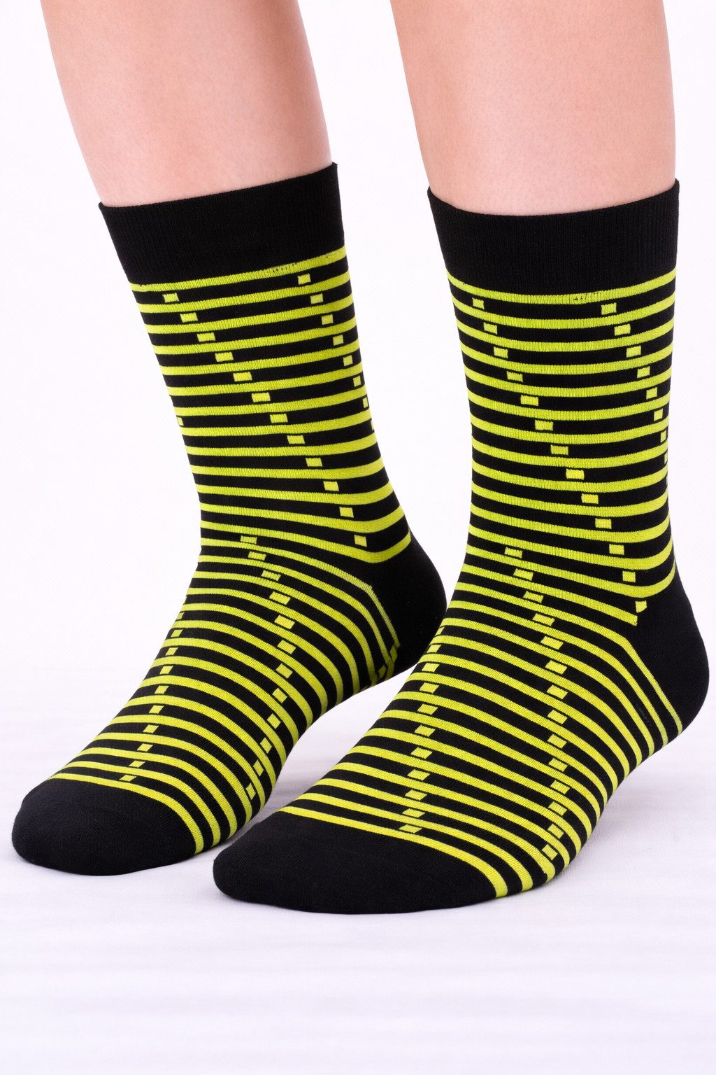 Martinex Socken Socken in schwarz gelb Streifen lange socks bunt 1 Paar elastisch, weich, nahtlos, 34 35 36 36 37 38 39 40 41 42 43 44 45 46