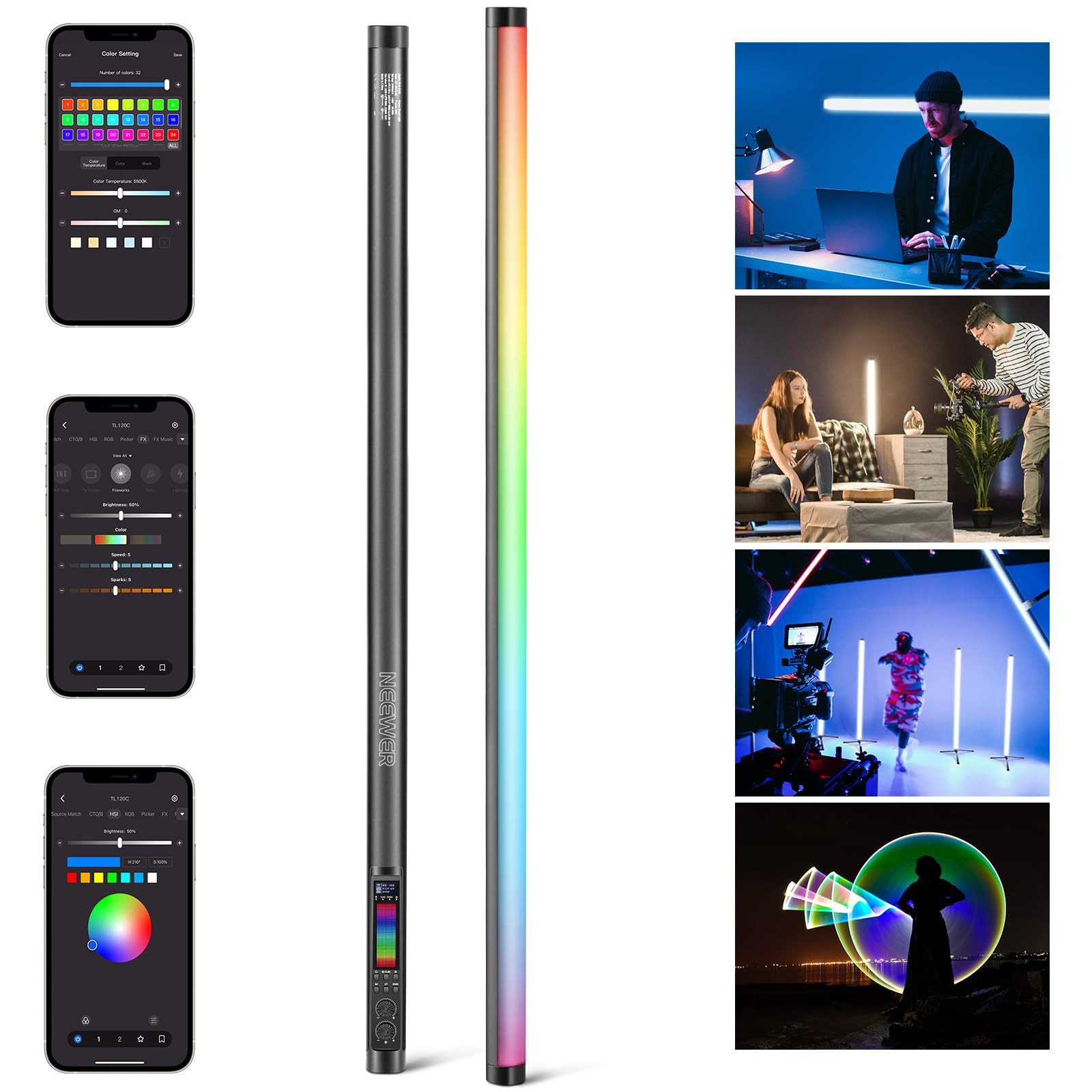 Neewer Videoleuchte TL120C RGBWW Lichtstab, 42W & APP-DMX-Steuerung. CRI97+, 6000mAh Akku, Akku (fest eingebaut)