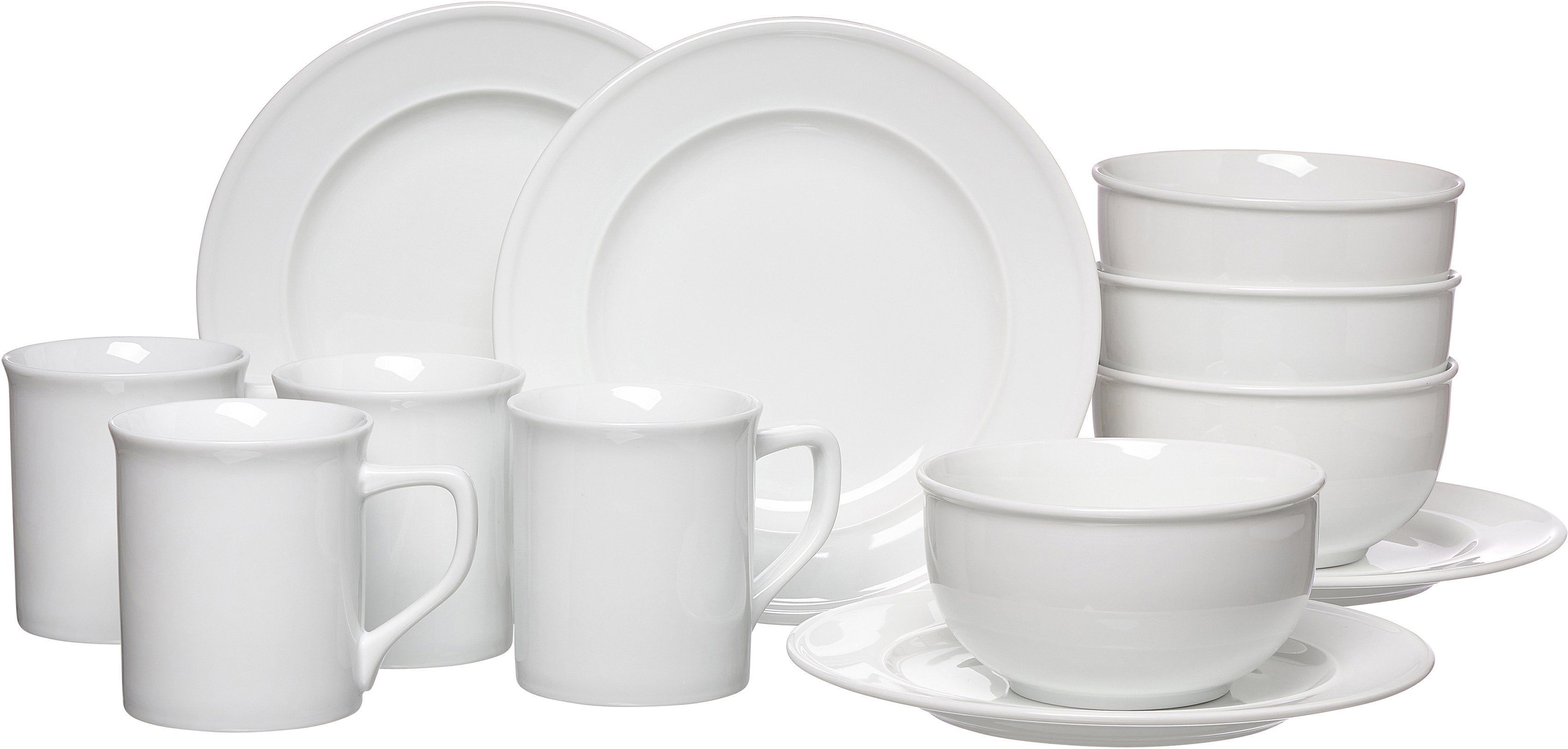 Breker Service, Teile, 12 Frühstücks-Geschirrset & Simple Kaffeebecher) (Teller, Personen, 4 (12-tlg), für Relief-Rand, Ritzenhoff Porzellan, Personen Schale, 4