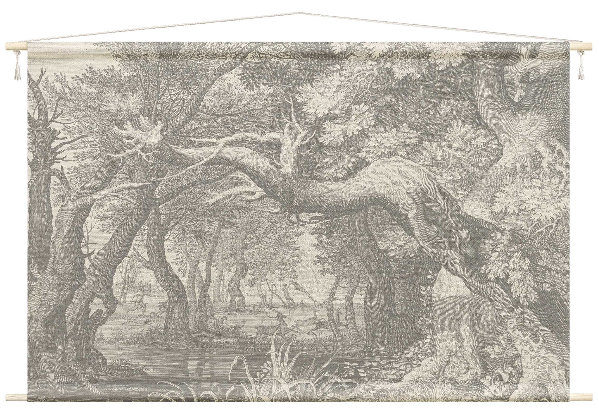Bilderdepot24 Wandteppich modern Wald Tropisch Natur Vintage schwarz-weiß grau, rechteckig, Höhe: 2.6 mm, großes Wandbild aus Natur-Baumwolle Wandbehang Stoffbild Tuch Wollseil