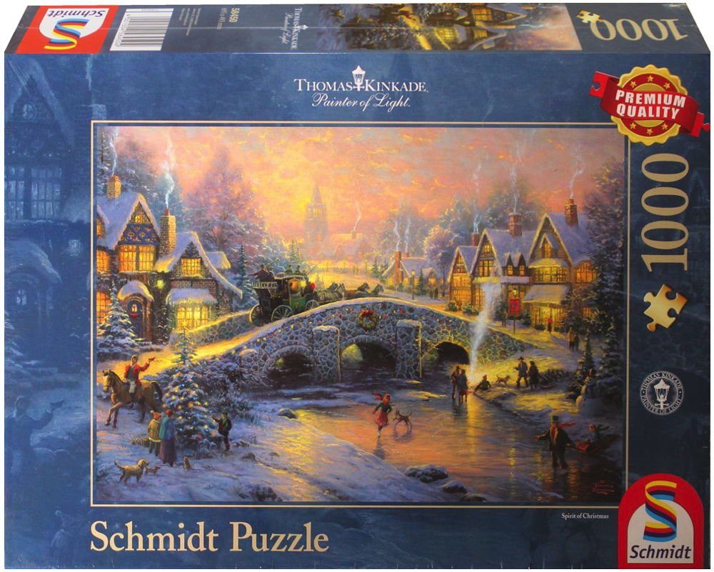 Schmidt Spiele Puzzle 1000 Teile Puzzle Thomas Kinkade Winterliches Dorf 58450, 1000 Puzzleteile