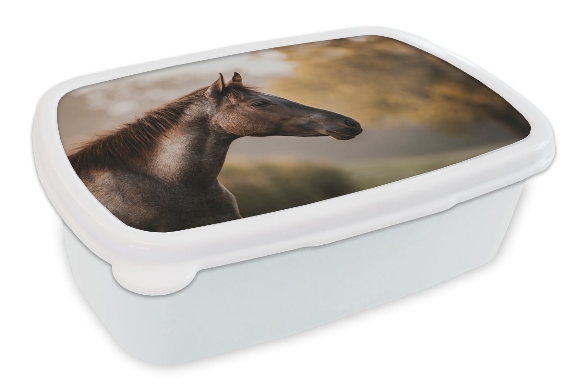 Brotbox weiß Kinder und für Erwachsene, MuchoWow Jungs - und Wald Porträt, - Mädchen Kunststoff, (2-tlg), Lunchbox für Pferd Brotdose,