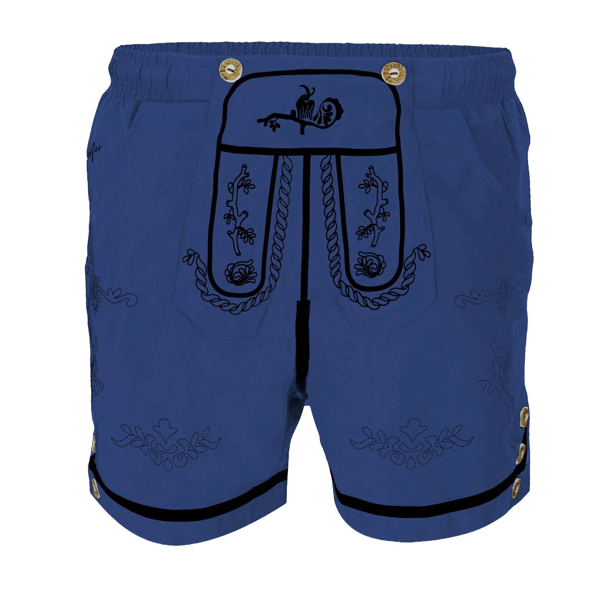 Steigenhöfer Manufaktur Trachtenhose Badehose Herren - Xaver - Lederhosen Look - Trachten Badehose Bequem mit Netzinnenhose - Umklappbarer Latz - Badeshorts mit Taschen