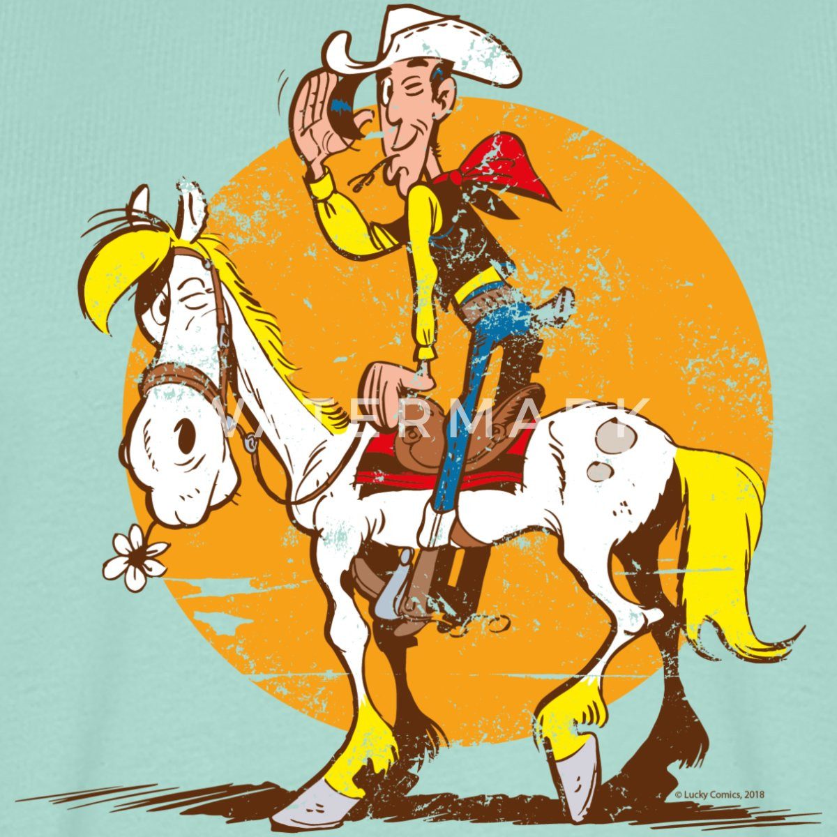 Spreadshirt T-Shirt Lucky Luke Jolly Jumper im Sonnenuntergang Männer Premium T-Shirt (1-tlg)