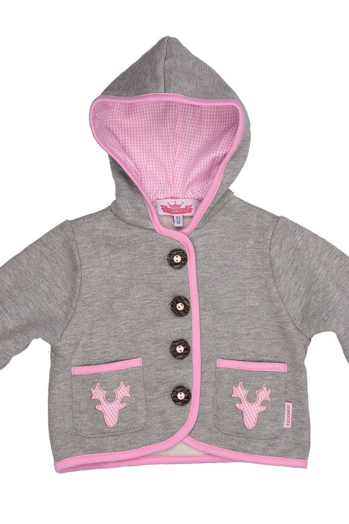 P.Eisenherz Trachtenkleid Baby Jacke - GEWEIH MADL - grau/rosa