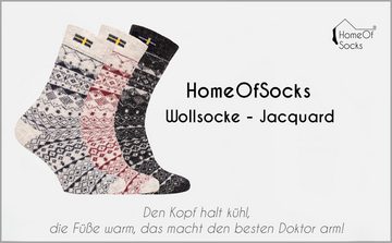 HomeOfSocks Norwegersocken Skandinavische Wollsocke "Jacquard Schweden" Nordic Kuschelsocken Dicke Socken Hyggelig Warm Hoher 80% Wollanteil Norwegischem Design