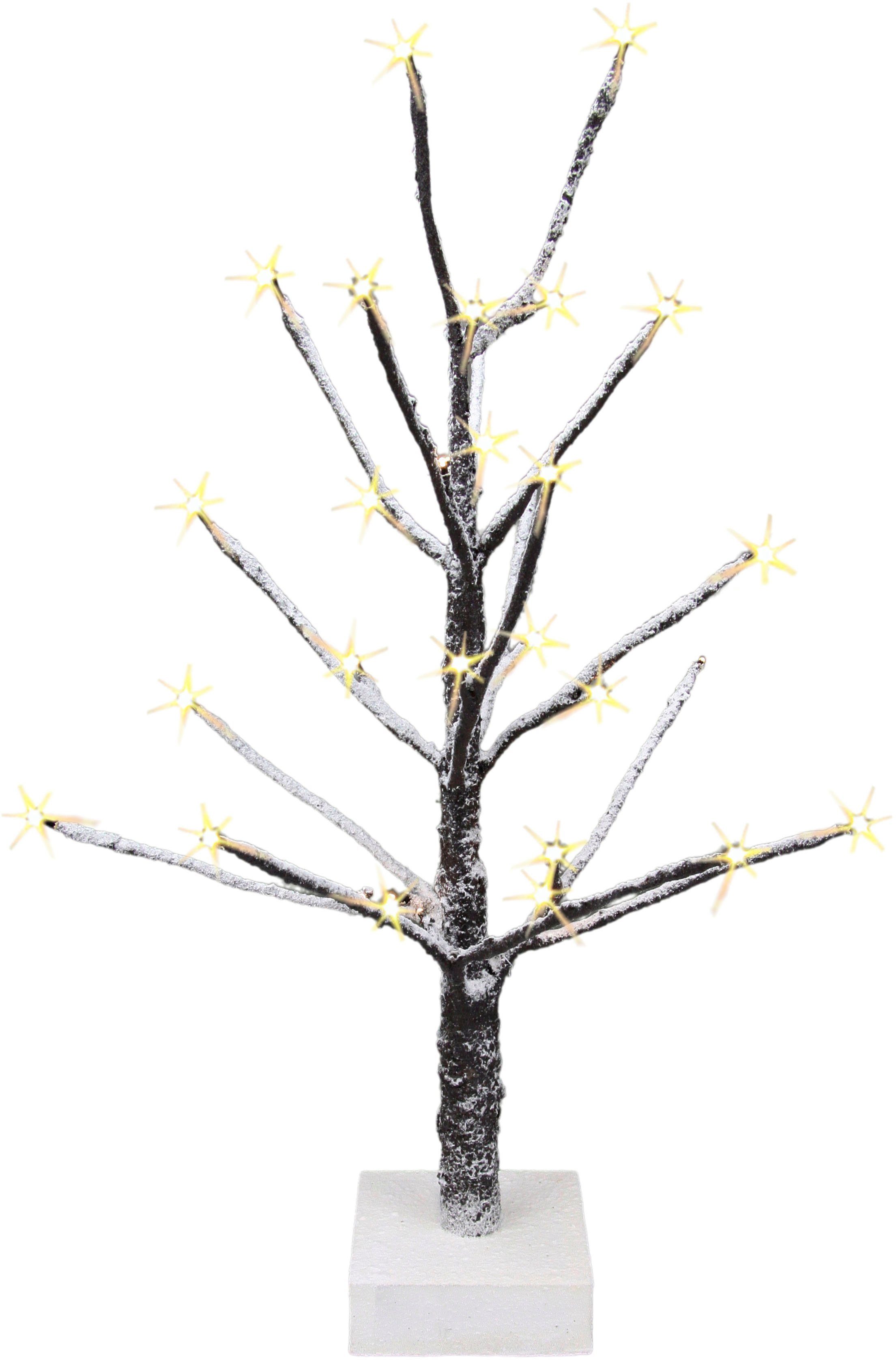 Holzfuß, Beleuchtung Kunstbaum, Künstlicher cm Warmweiß, LED Kunstschnee braun, LED I.GE.A. Weihnachtsdeko, 65 Baum fest mit Deko-Baum integriert, und auf Weihnachtsbaum,