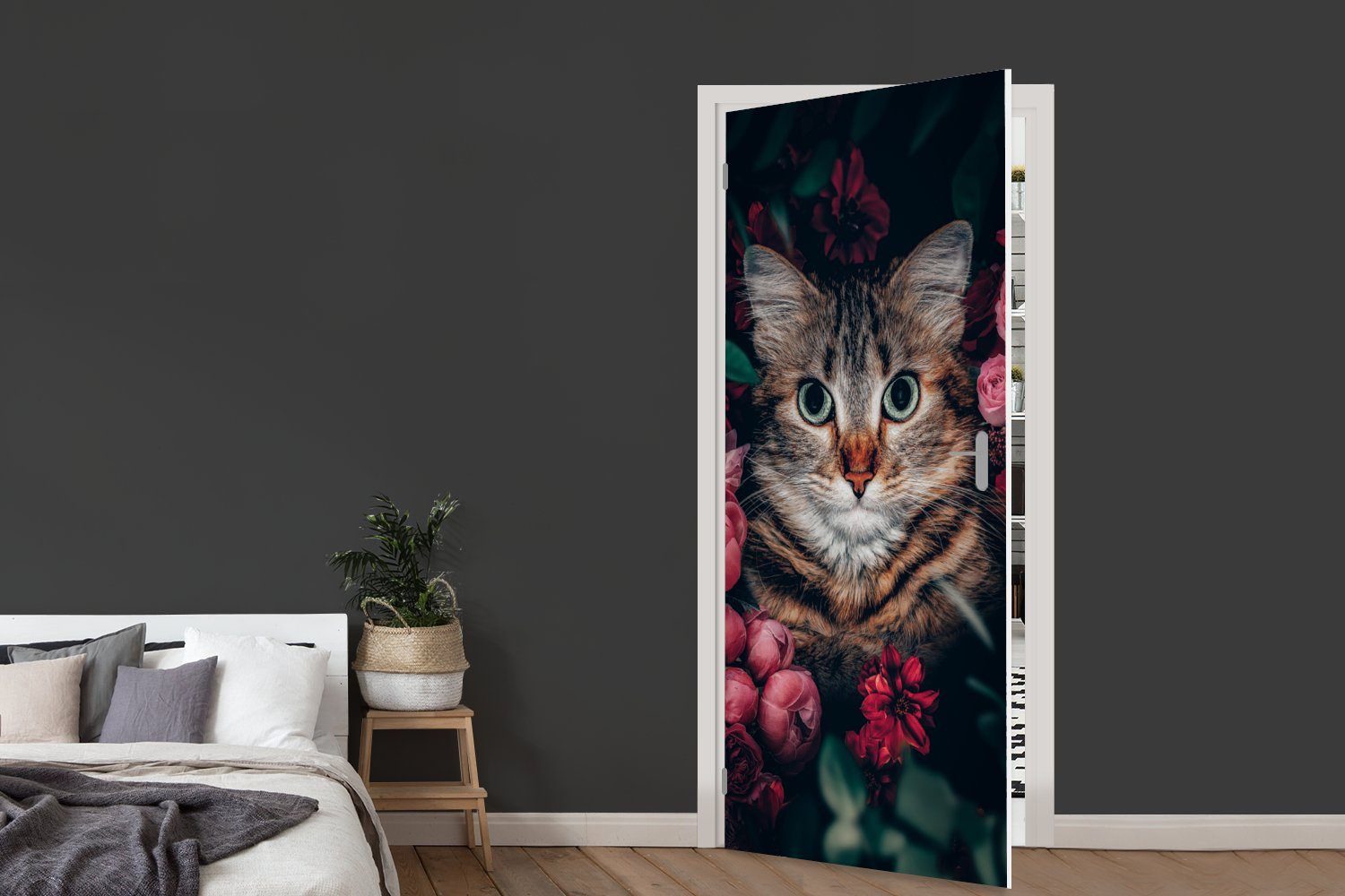 cm St), - Tiere (1 Tür, Türaufkleber, - Fototapete Katze Matt, Türtapete für MuchoWow 75x205 bedruckt, Blumen - Botanisch,