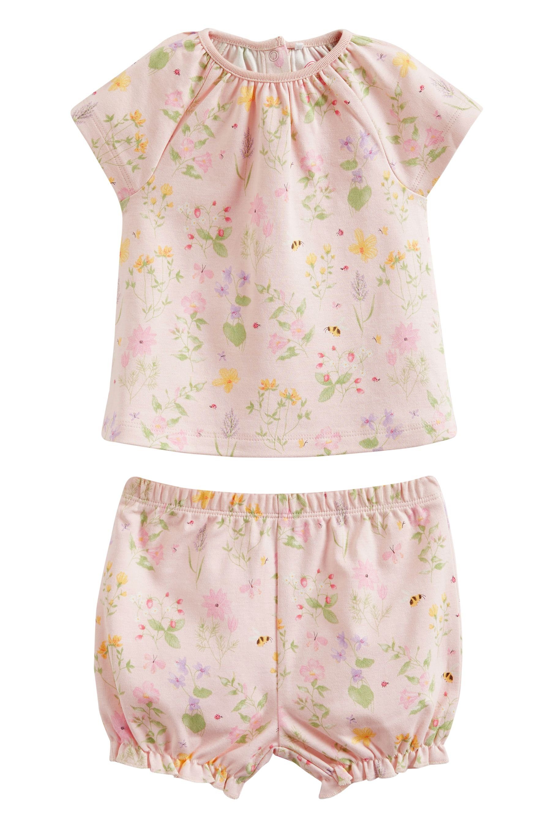 Shorts Set Pale im Next Baby-T-Shirt Shorts T-Shirt und Floral 6-teiligen (6-tlg) Pink &