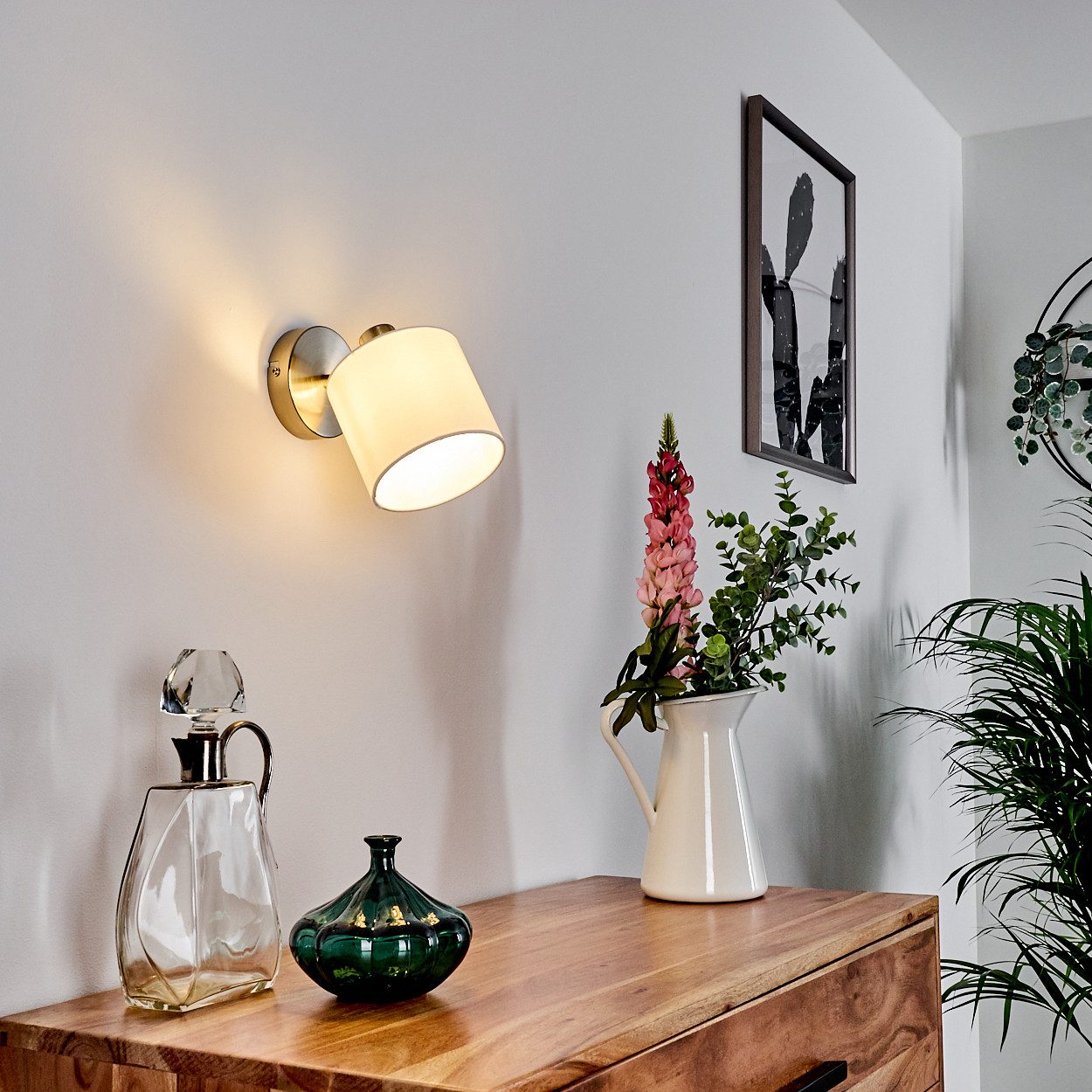 hofstein Wandleuchte »Costa« Wandlampe aus Metall/Stoff in Nickel-matt/Weiß günstig online kaufen