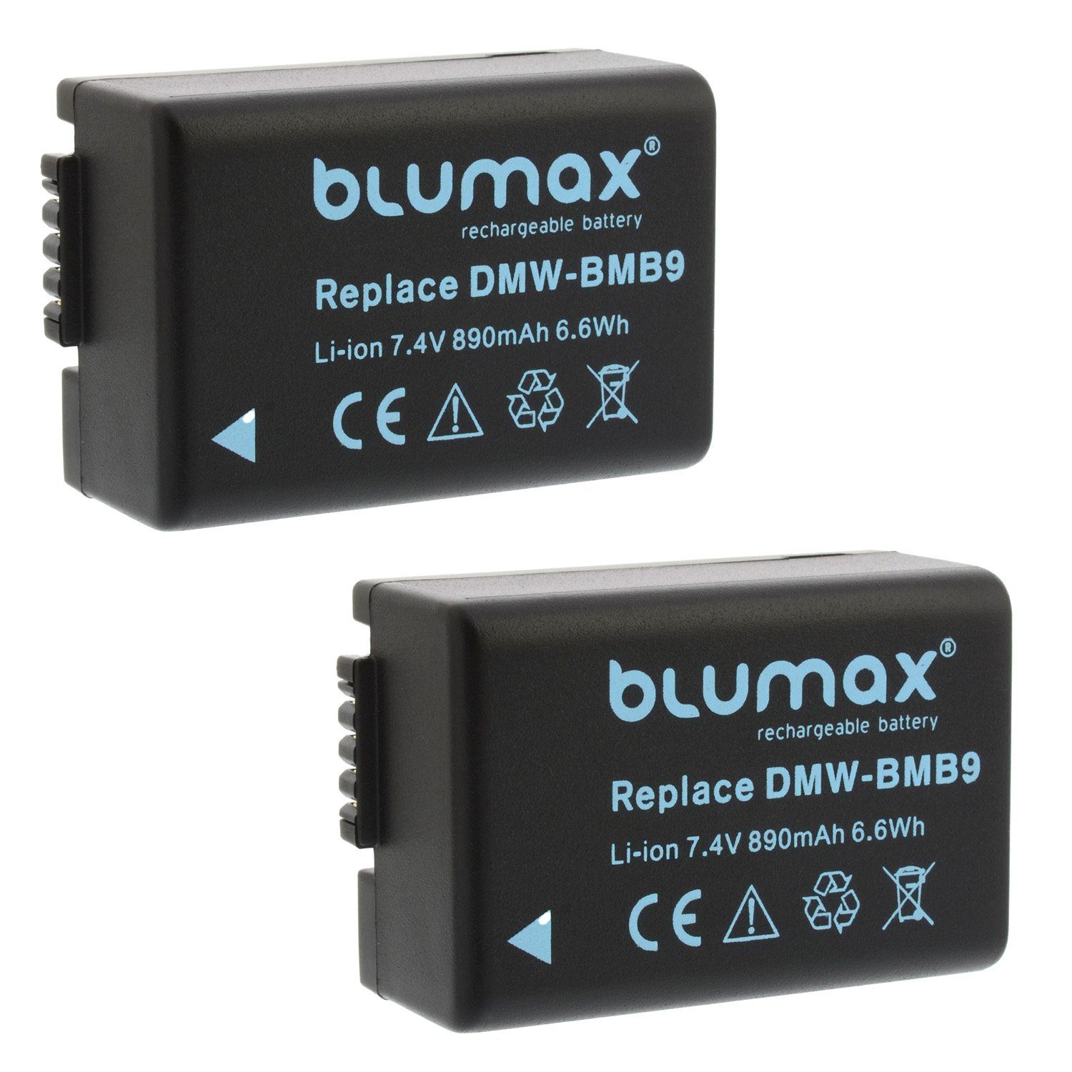 Blumax Set mit Lader DMW-BMB9 Kamera-Akku für Lumix 890mAh Panasonic