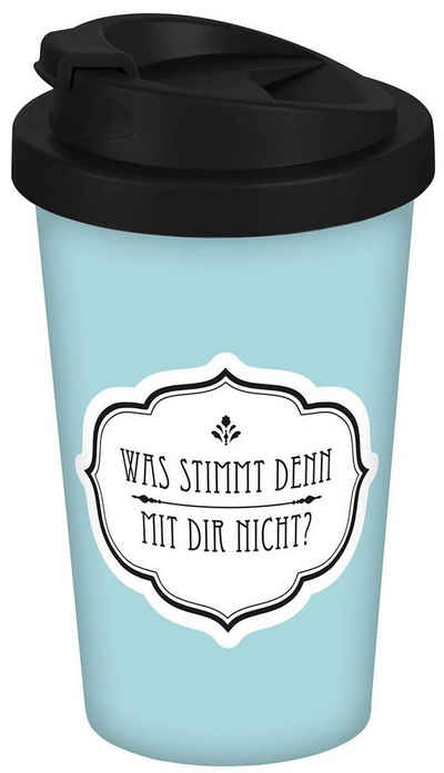 Geda Labels GmbH Coffee-to-go-Becher Was stimmt mit dir nicht, PP, Blau, 400 ml, doppelwandig, auslaufsicher