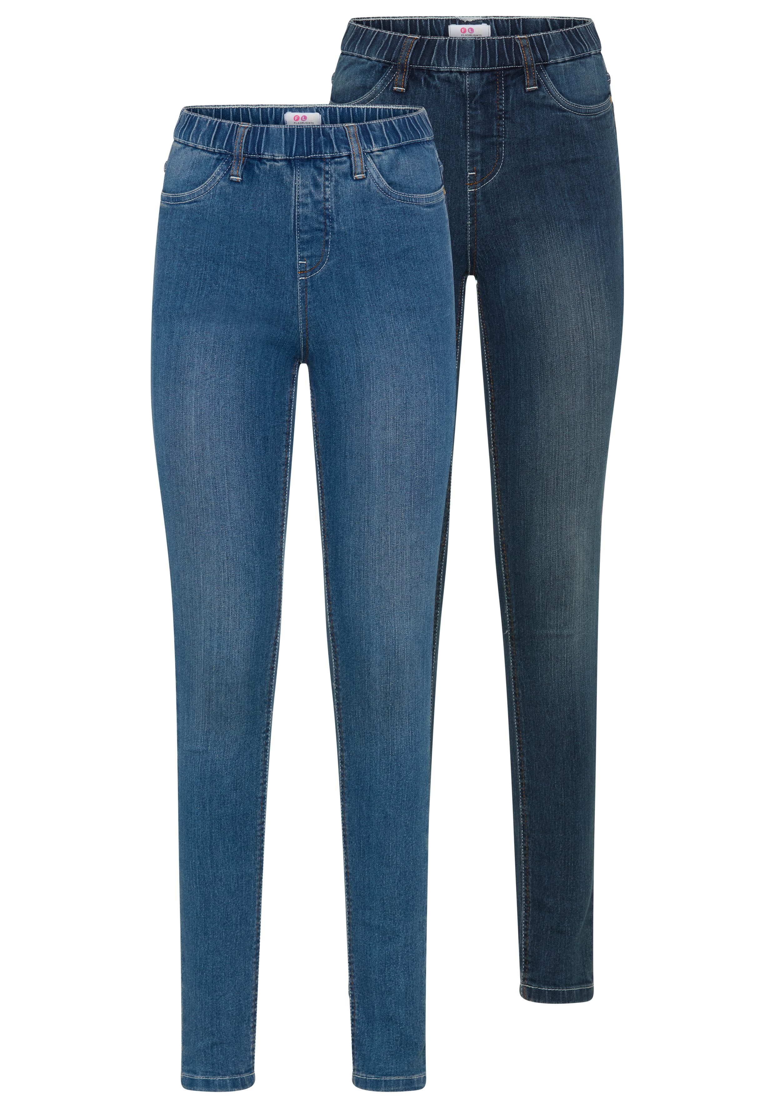 Flashlights Jeansjeggings (Packung, 2er-Pack) enge Passform, Röhrenjeans, Used-Look-Waschung, hohe Leibhöhe
