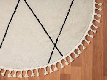 Hochflor-Teppich Moroccan Pattern, Myflair Möbel & Accessoires, rund, Höhe: 24 mm, modern, marokkanisches Design, Rauten Muster, weich, mit Fransen