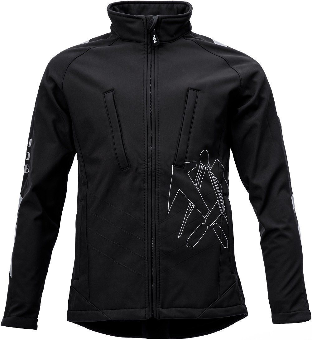 JOB Arbeitsjacke Dachdecker Softshelljacke – Stretch Jacke mit Reflexdetails winddicht