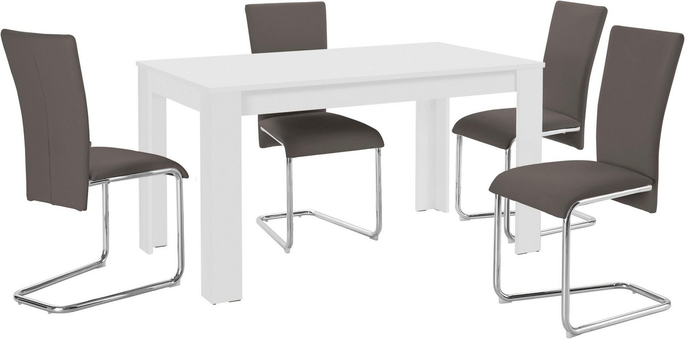Homexperts Essgruppe »Nick3-Mulan«, (Set, 5-tlg), mit 4 Stühlen, Tisch in weiß, Breite 140 cm-HomeTrends