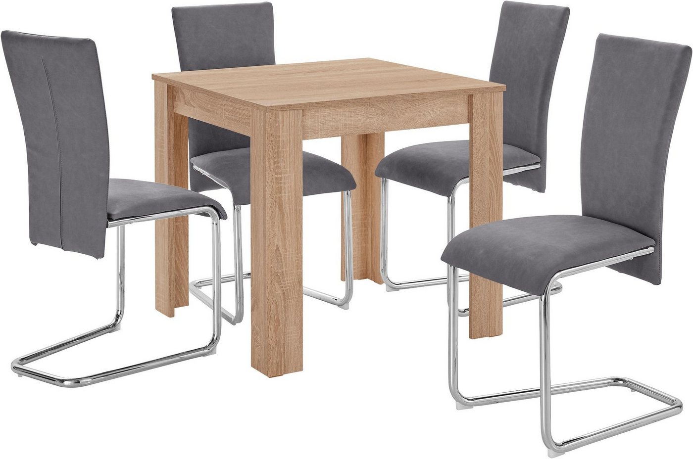 Homexperts Essgruppe »Nick1-Mulan«, (Set, 5-tlg), Tisch in eichefarben sägerau, Breite 80 cm-HomeTrends