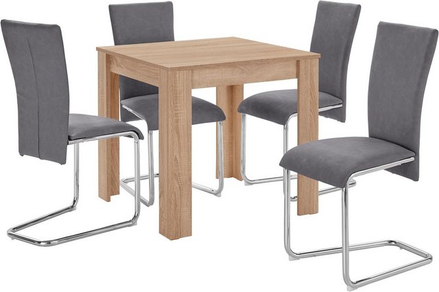 Homexperts Essgruppe »Nick1-Mulan«, (Set, 5-tlg), Tisch in eichefarben sägerau, Breite 80 cm-Otto