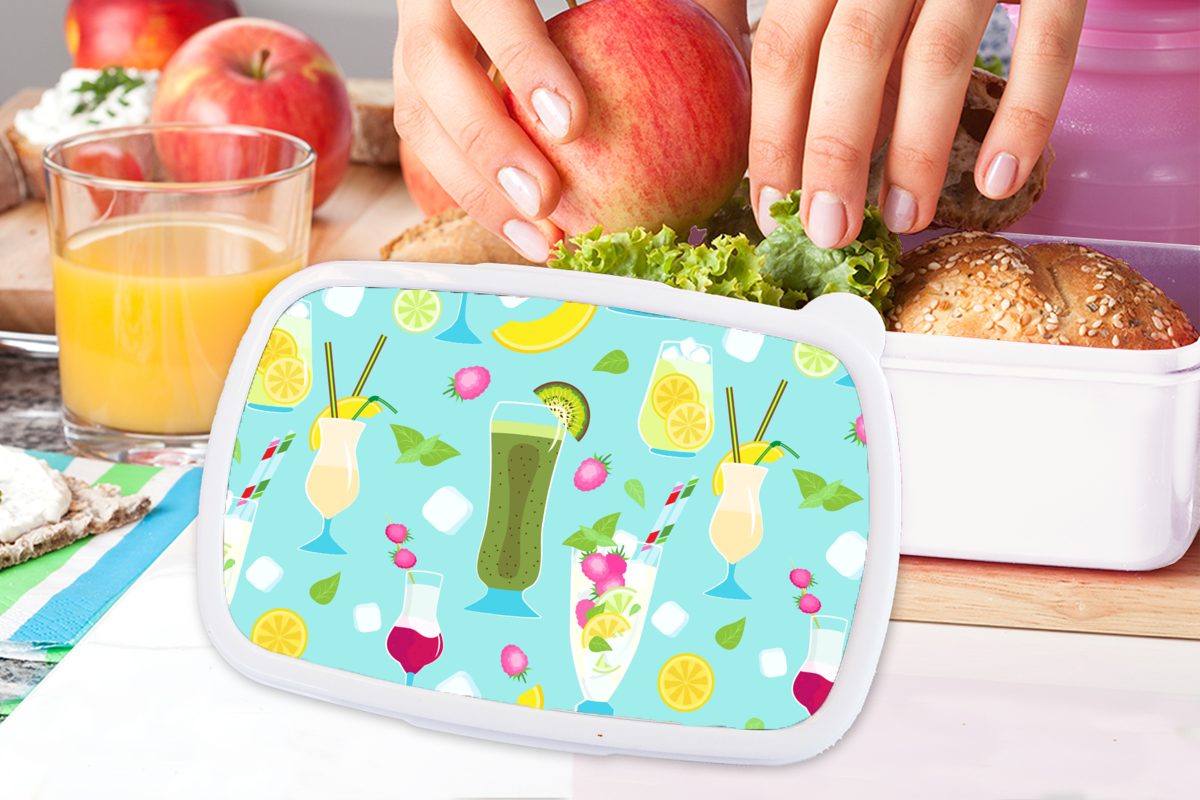 (2-tlg), Brotdose, Lunchbox - für Kinder und - Mädchen weiß Muster, und Kunststoff, - Obst für Sommer Brotbox MuchoWow Jungs Erwachsene, Cocktail