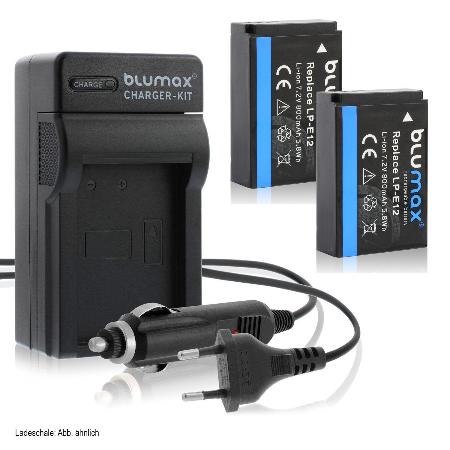 Blumax Set mit Kamera-Akku für LP-E12 800 Lader mAh EOS M200 Canon