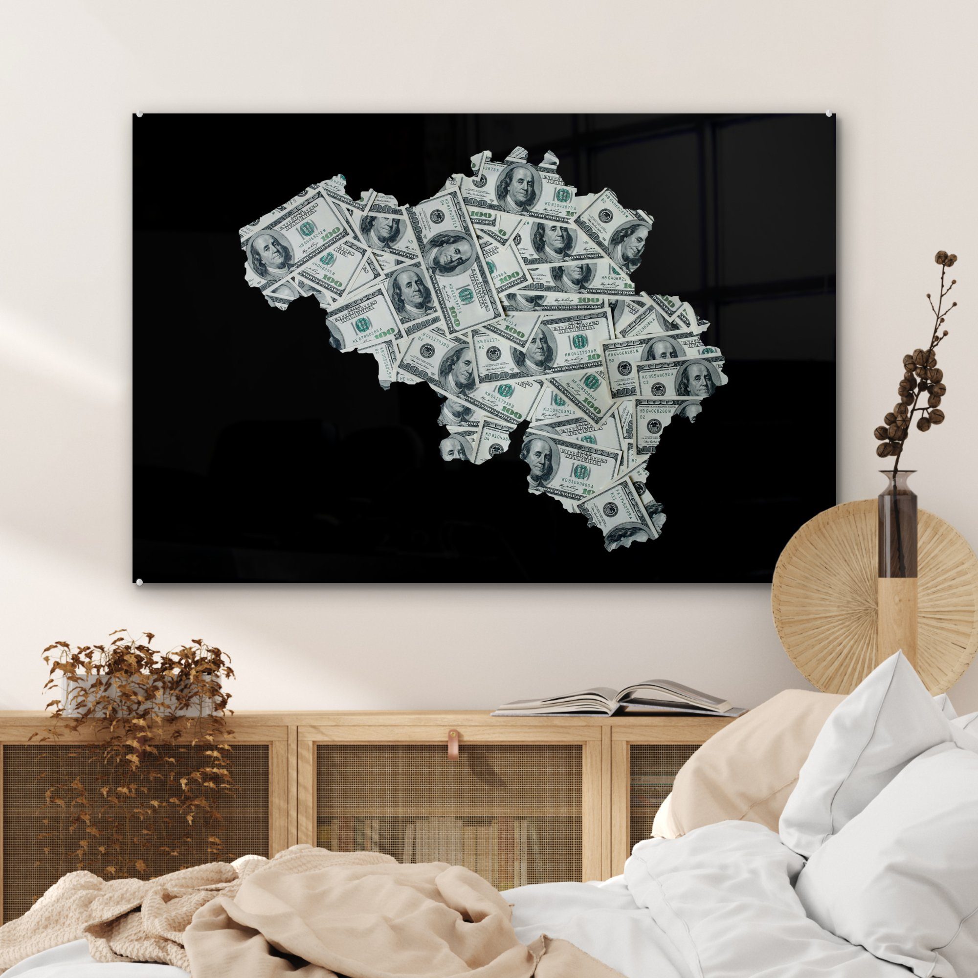 Acrylglasbilder Belgien MuchoWow Schlafzimmer & Geld, (1 Acrylglasbild - Wohnzimmer Karte - St),