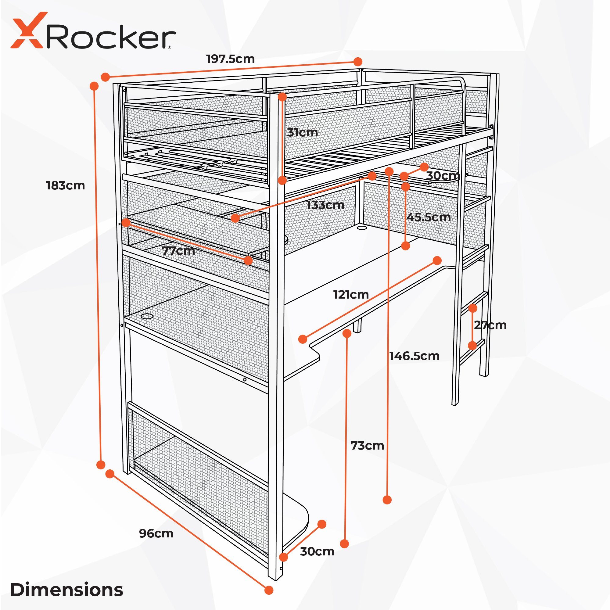 X Rocker Hochbett Battlebunk Gaming Hochbett mit XL-Schreibtisch günstig online kaufen