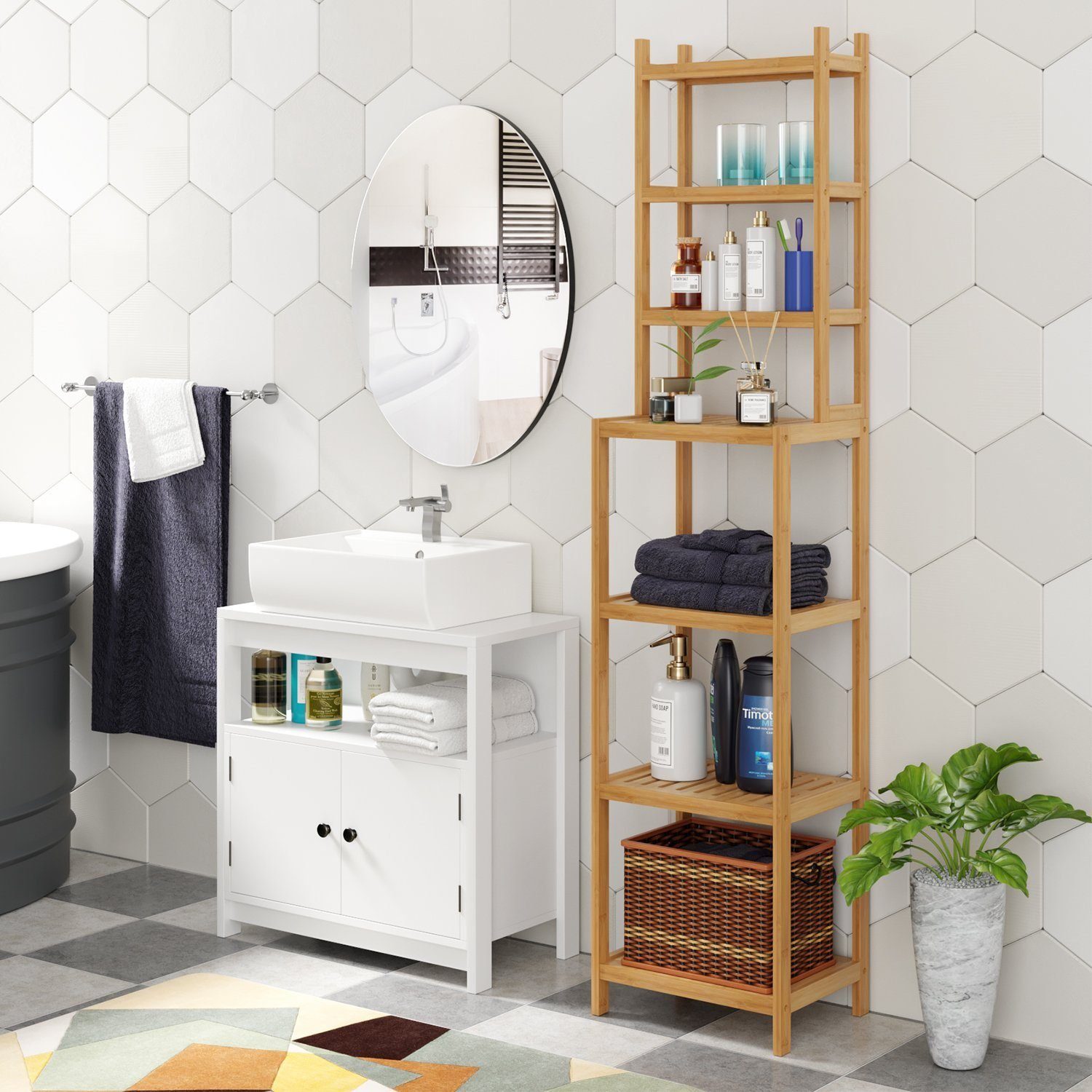 Homfa Badregal, 2-IN-1 Design, Standregal Schmal mit 7 Ablagen 160x36x28cm günstig online kaufen