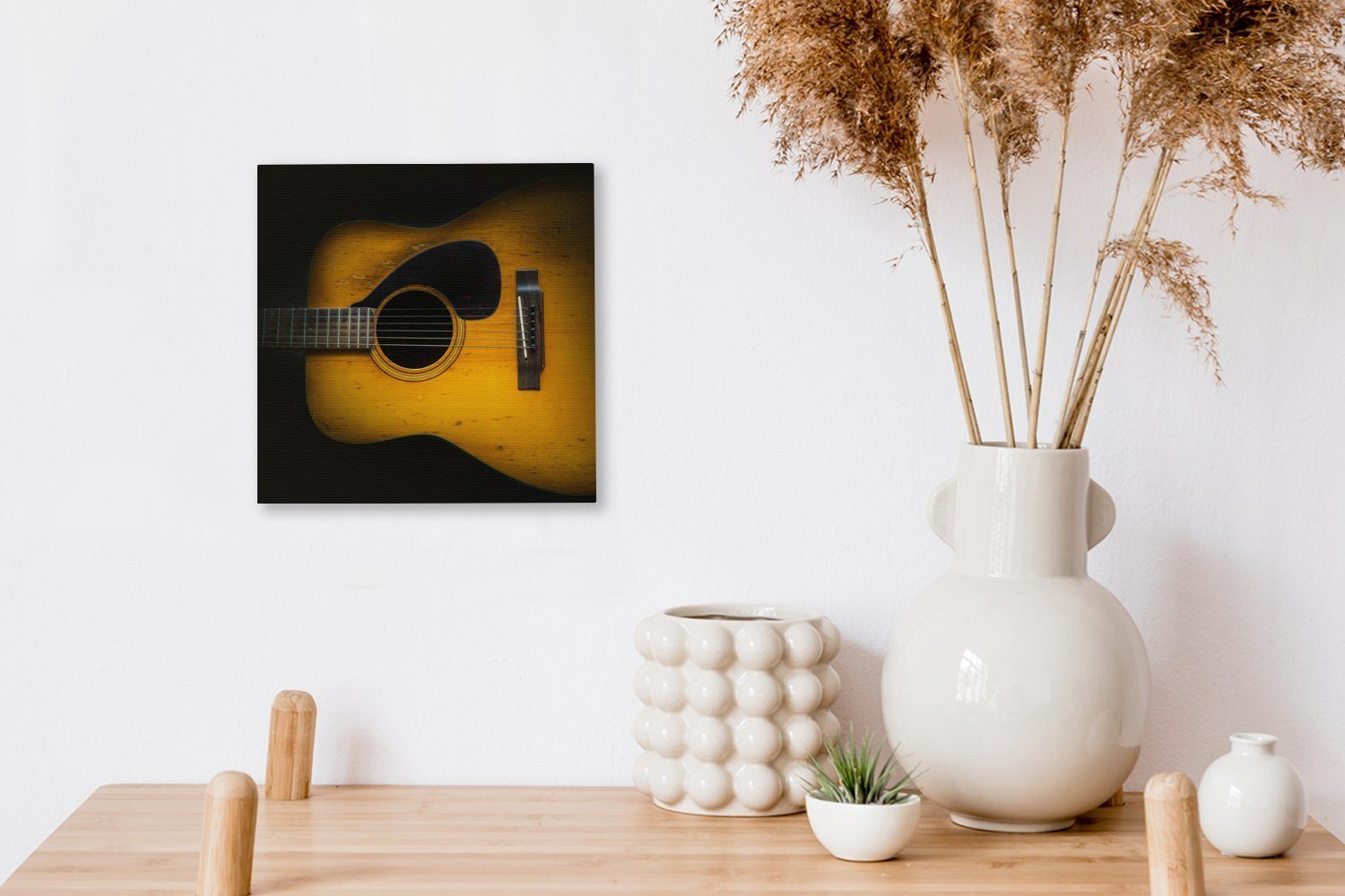 für OneMillionCanvasses® Alte Gitarre dunklem Hintergrund, Leinwandbild akustische St), Leinwand Wohnzimmer Bilder auf Schlafzimmer (1