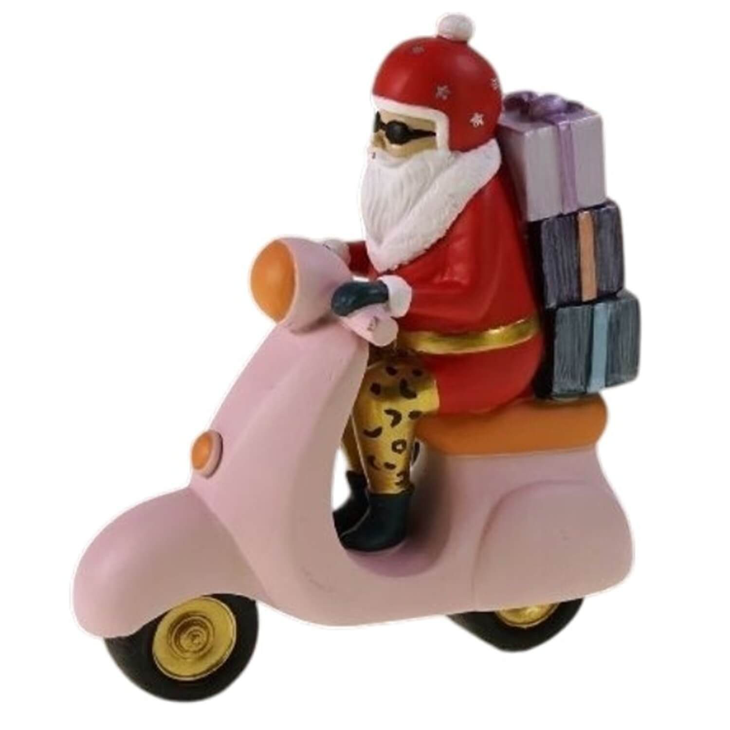 degawo Dekoobjekt Santa auf Motorroller pink Weihnachtsfigur Deko Polyresin für Indoor