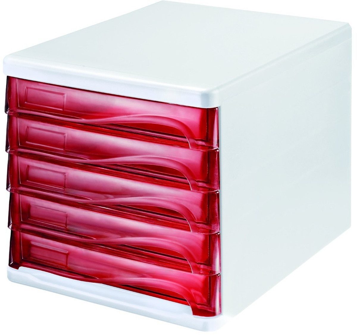 HELIT Organizer Schubladenbox 5 Schübe rot transluzent/lichtgrau