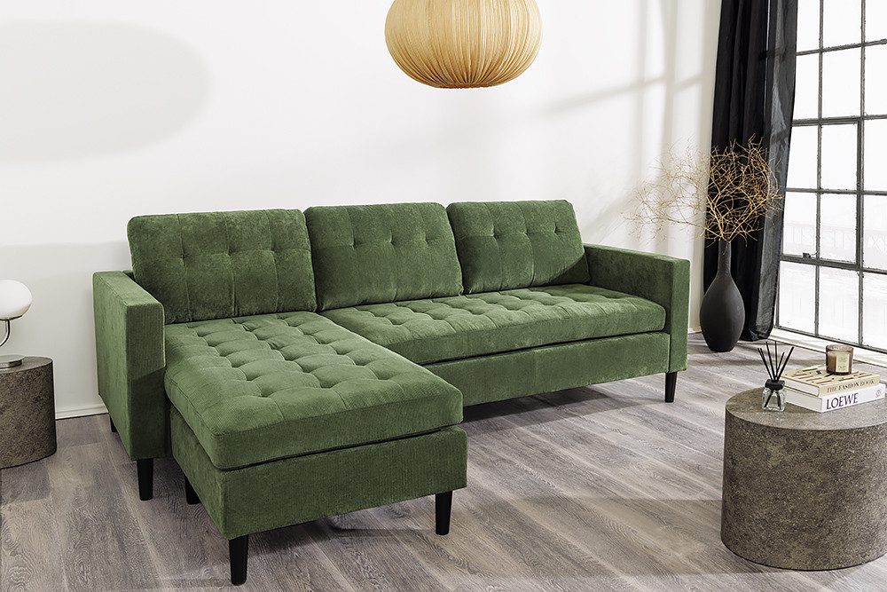 riess-ambiente Ecksofa STOCKHOLM 220cm grün · Couch mit Cordbezug und Federkern, Einzelartikel 1 Teile, 3-Sitzer in L-Form · inkl. Kissen · Ottomane rechts & li – Bild 5 von 5