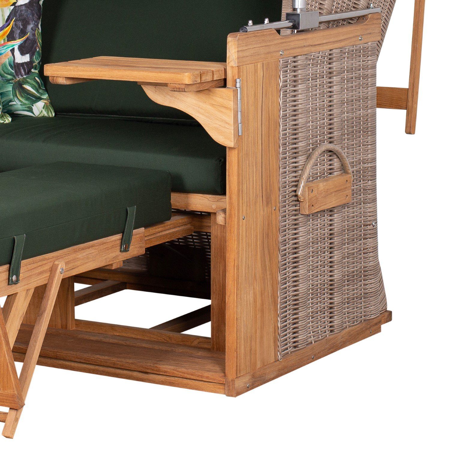 deVries PURE® Strandkorb Friesland Sylt XL - PE white kubu - Dessin 244, BxTxH: 135x90x165 cm, Volllieger, Nordsee-Strandkorb, Teakholz - PE-Markengeflecht - bequeme Polster - Schutzhaube