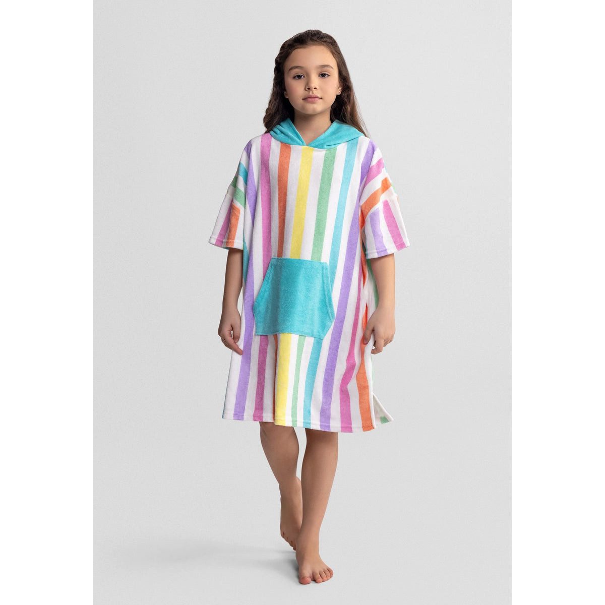 MINOTI Badeponcho für Mädchen mit Kapuze, Baumwolle, Kapuze, Streifen und Kängurutasche – Bild 2 von 4