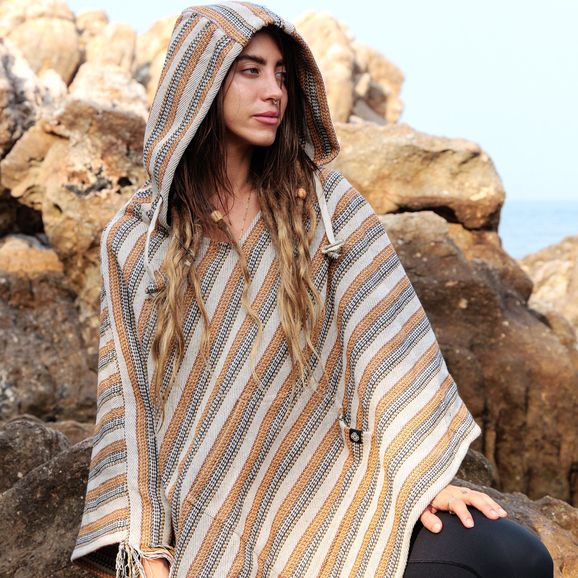 virblatt Sweatponcho Poncho Herren, Baumwolle, Poncho Winter Mexiko Poncho Rollstuhl unisex