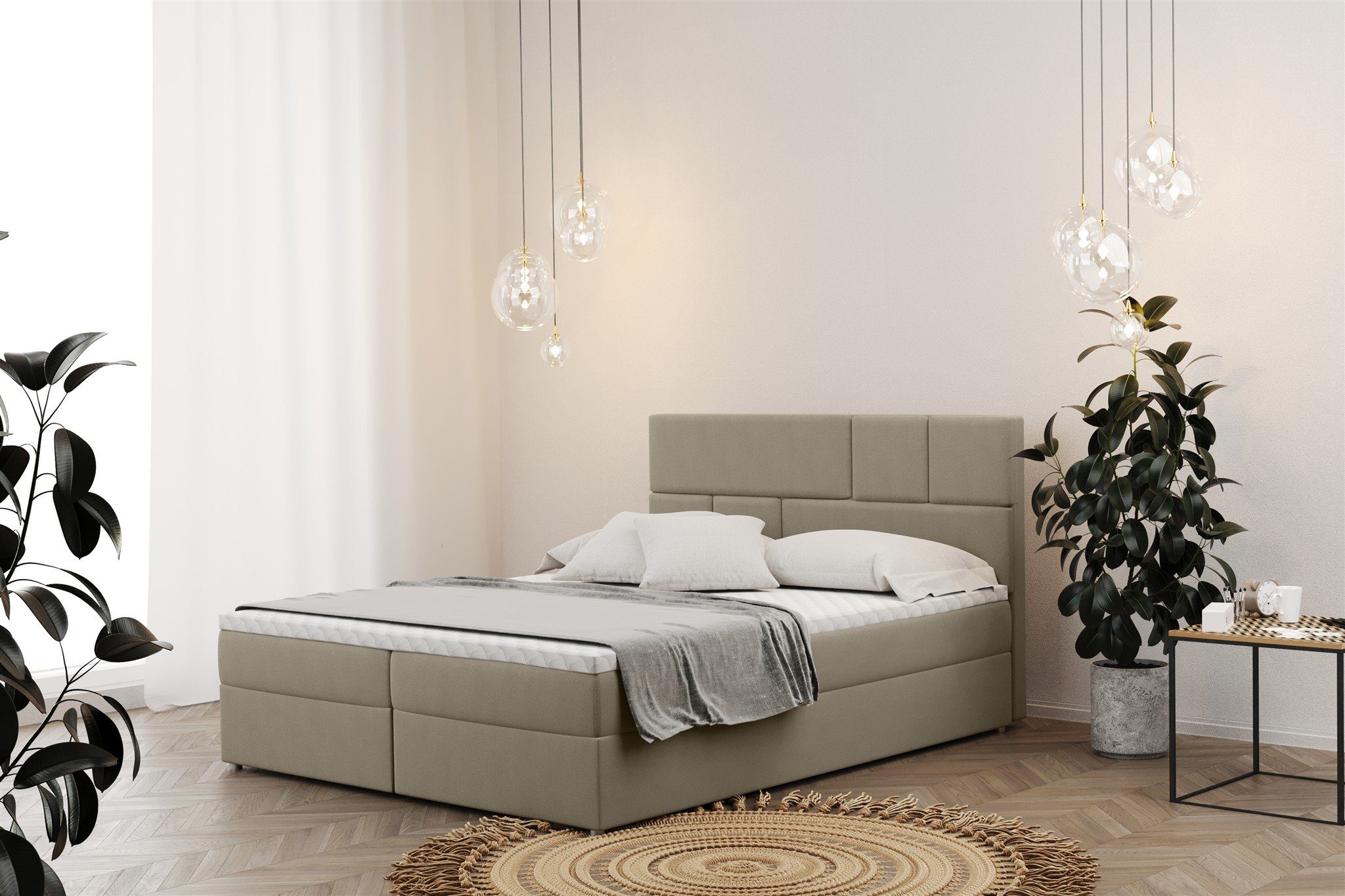 Fun Möbel Boxbett Schlafzimmerbett CALVIN in Stoff Matt Velvet (Füße: Kunststoff (Höhe: 4,5cm), inkl. Bettkasten), Inkl. Topper