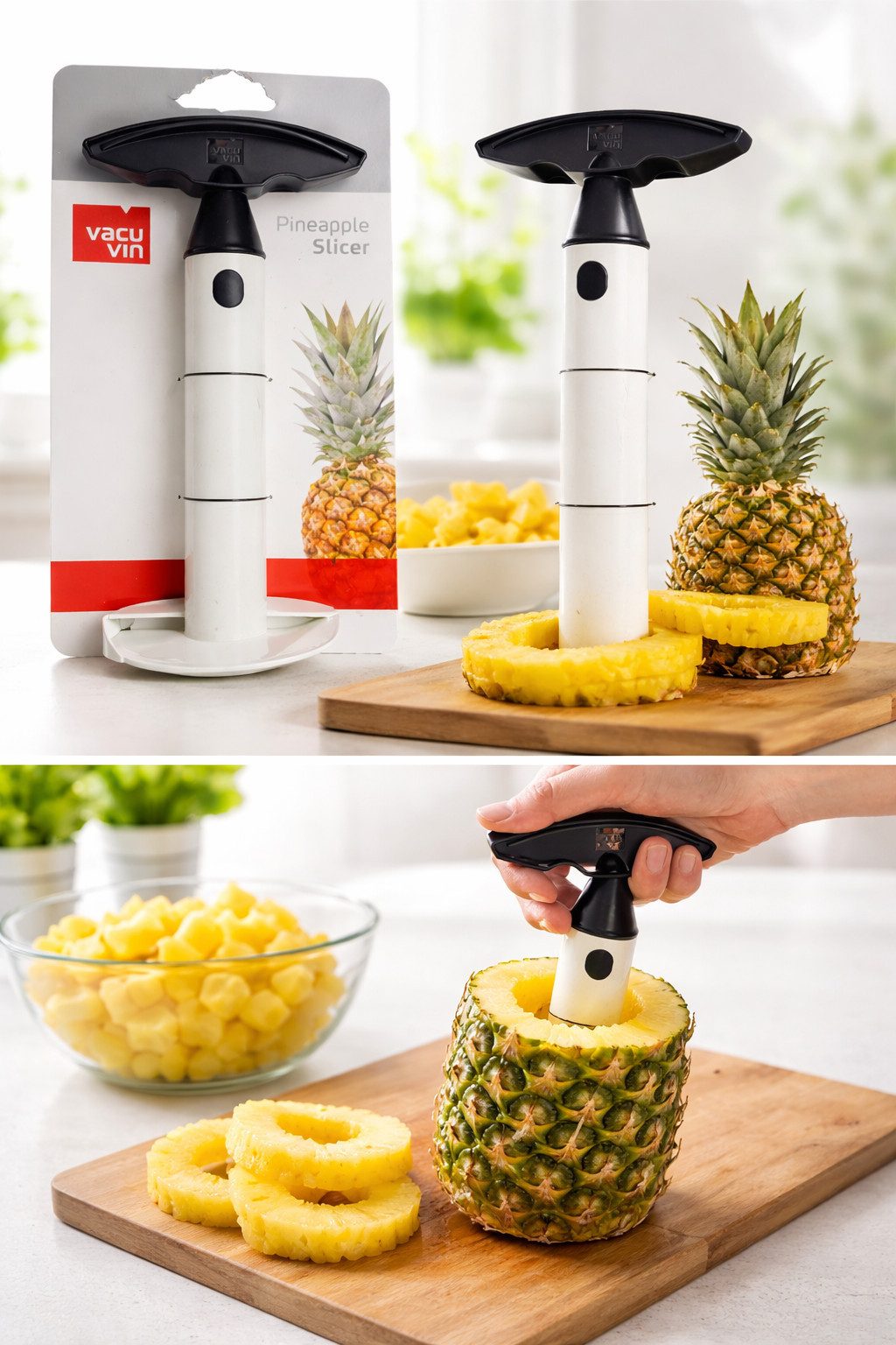 Obstschneider Ananas-Schneider Vacu Vin Perfekte Ananasringe in Sekunden Weiss