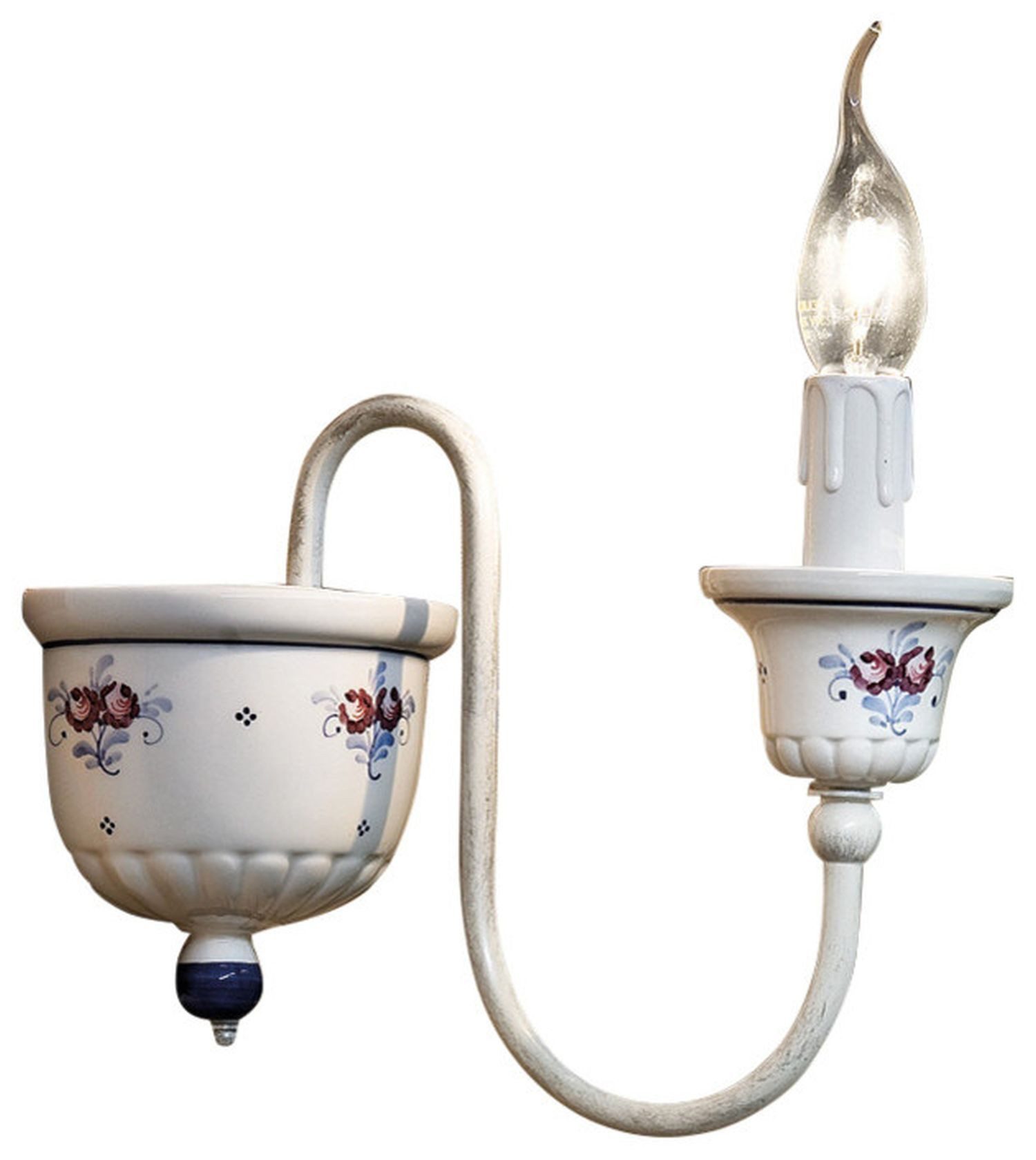 Licht-Erlebnisse Wandleuchte LARONE, ohne Leuchtmittel, Keramik 21 cm hoch Weiß Blau Rosa Blümchendekor E14 Landhaus