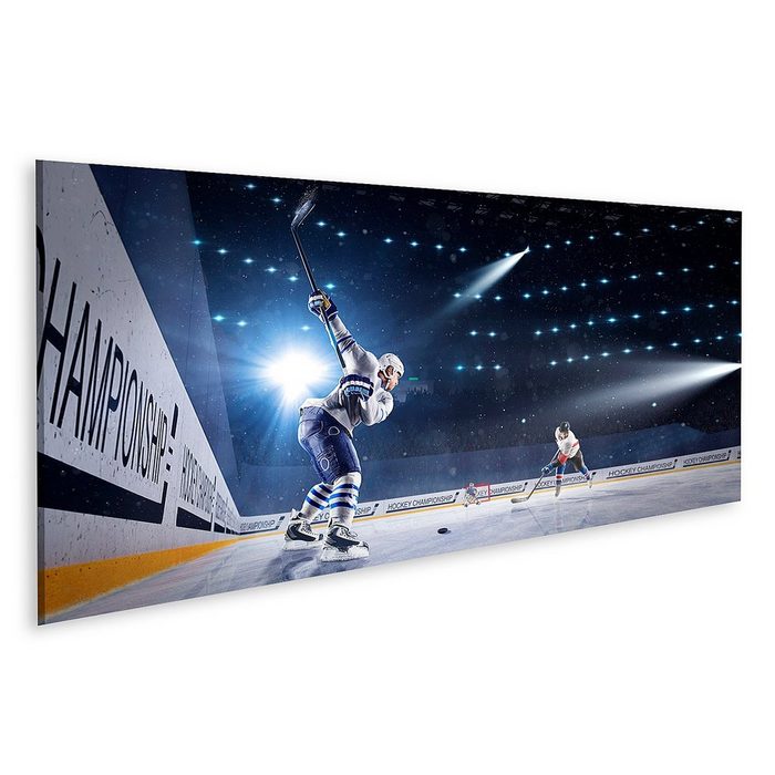 islandburner Leinwandbild Bild auf Leinwand Hockey Spieler Icehockey Puck Und Angriffe Wandbild