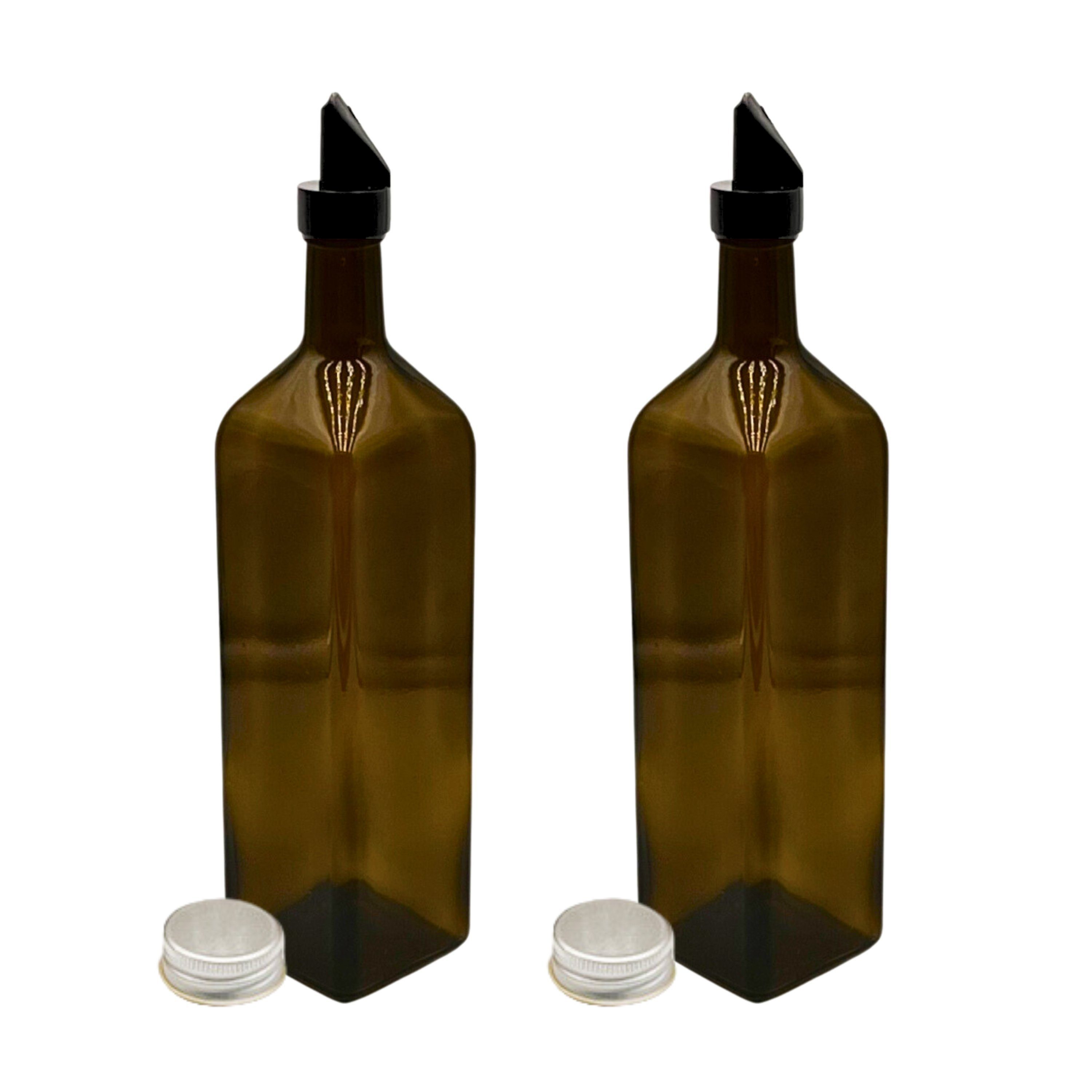 mikken Ölspender 2er Set Ölflaschen 100-1000 ml Glasflasche braun/grün mit Ausgießer, UV-Schutz – Bild 2 von 3