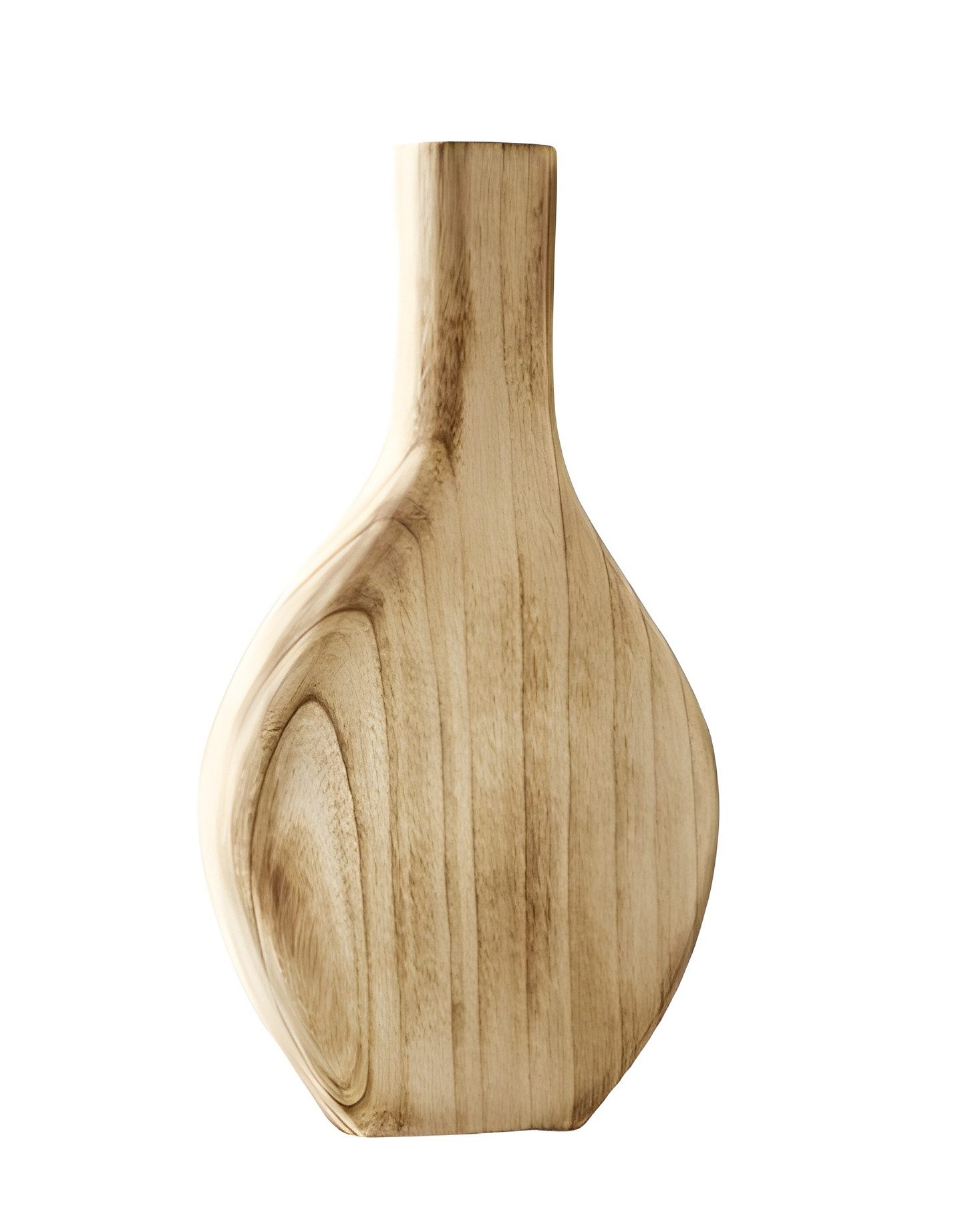 Dekoleidenschaft Dekovase "Wood" flach, aus naturbelassenem Paulownia Holz, 34 cm hoch, Vase für, Trockenblumen, Kunstblumen, Zweige, Holzvase, Tischvase, Blumenvase