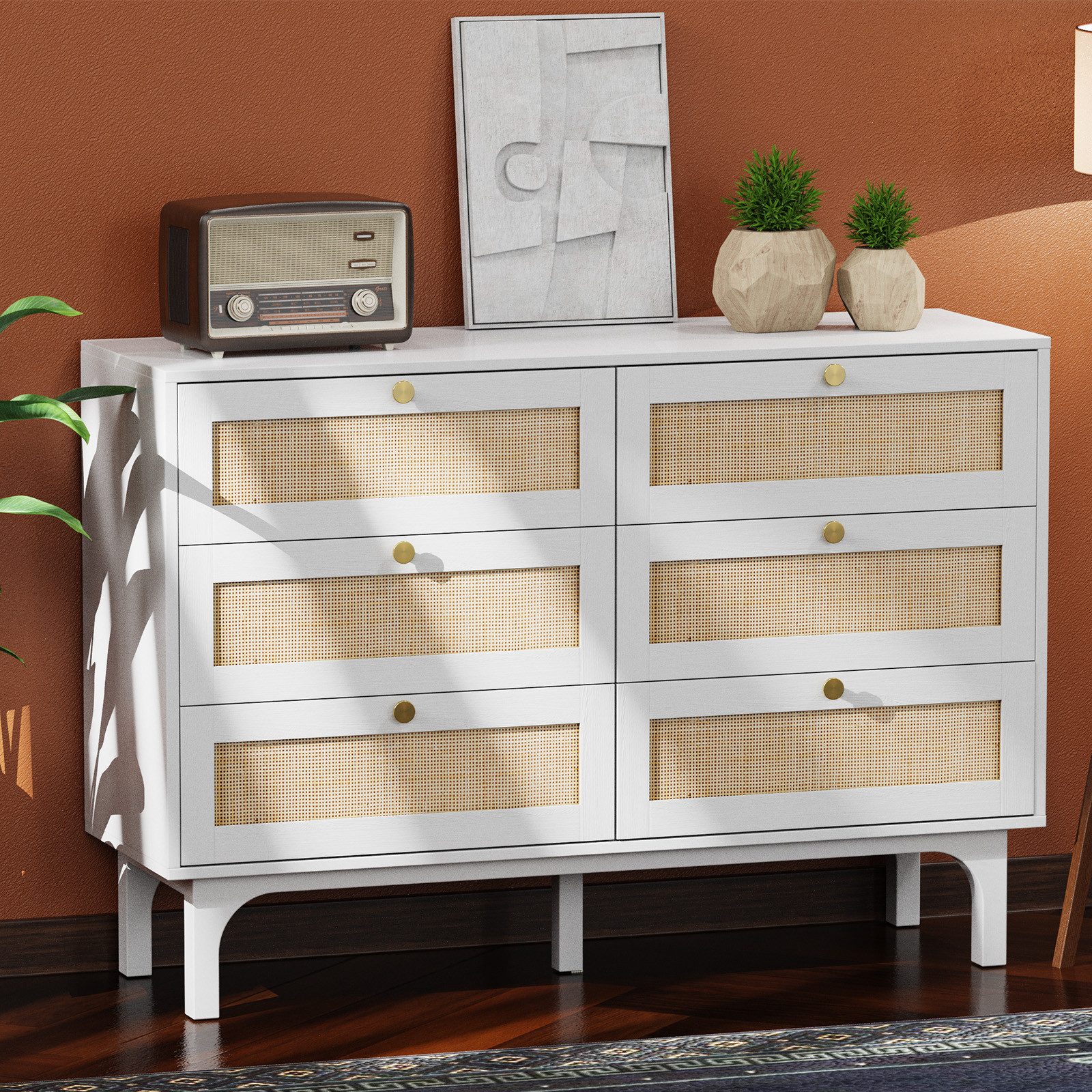 VINGLI Sideboard, Rattan Kommode mit 6 Schublade, Schubladenschrank, Schubl günstig online kaufen