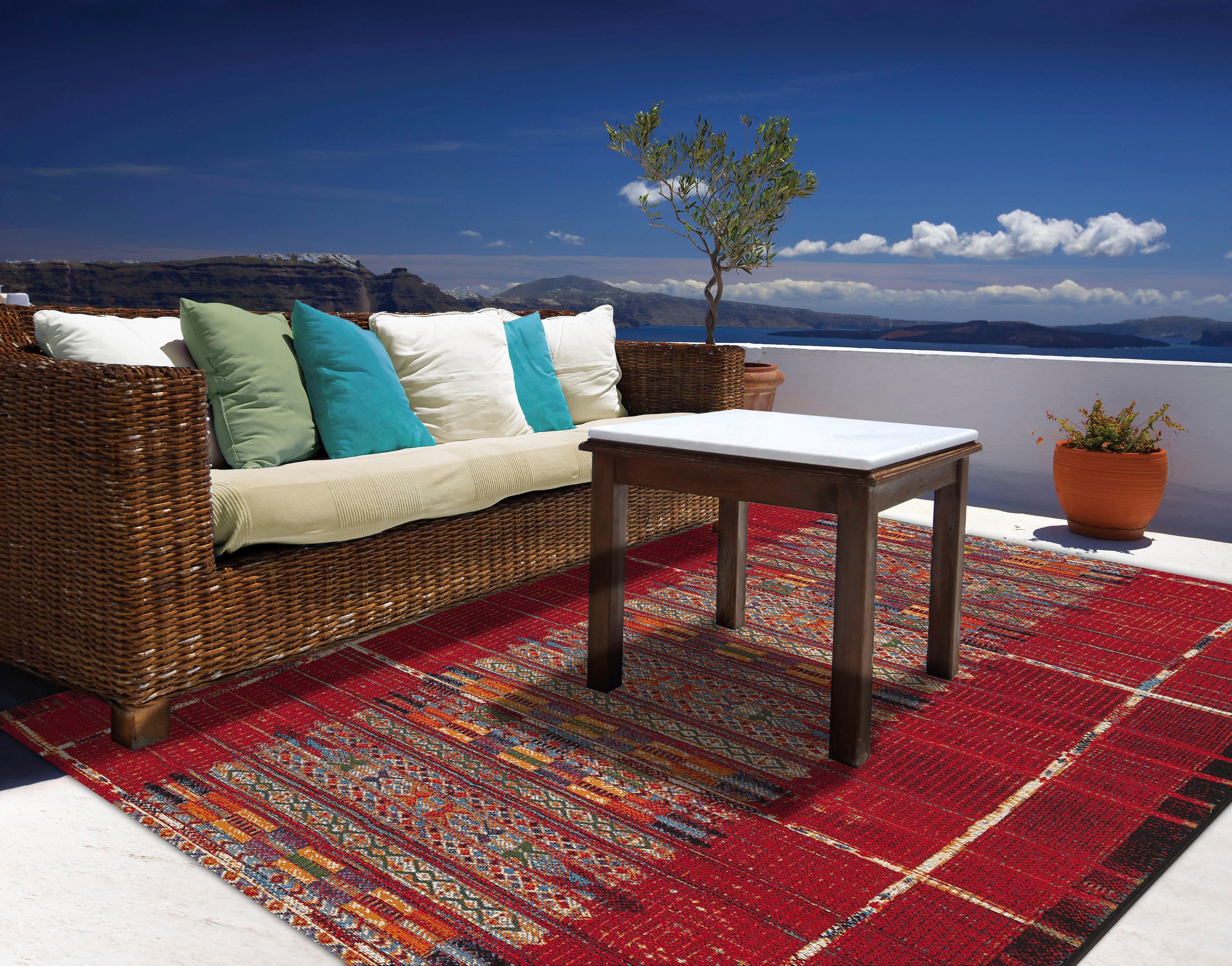 Teppich Outdoor-Africa 38, Gino Falcone, rechteckig, Höhe: Style, 5 Outdoor Flachgewebe, Ethno und mm, geeignet In- rot