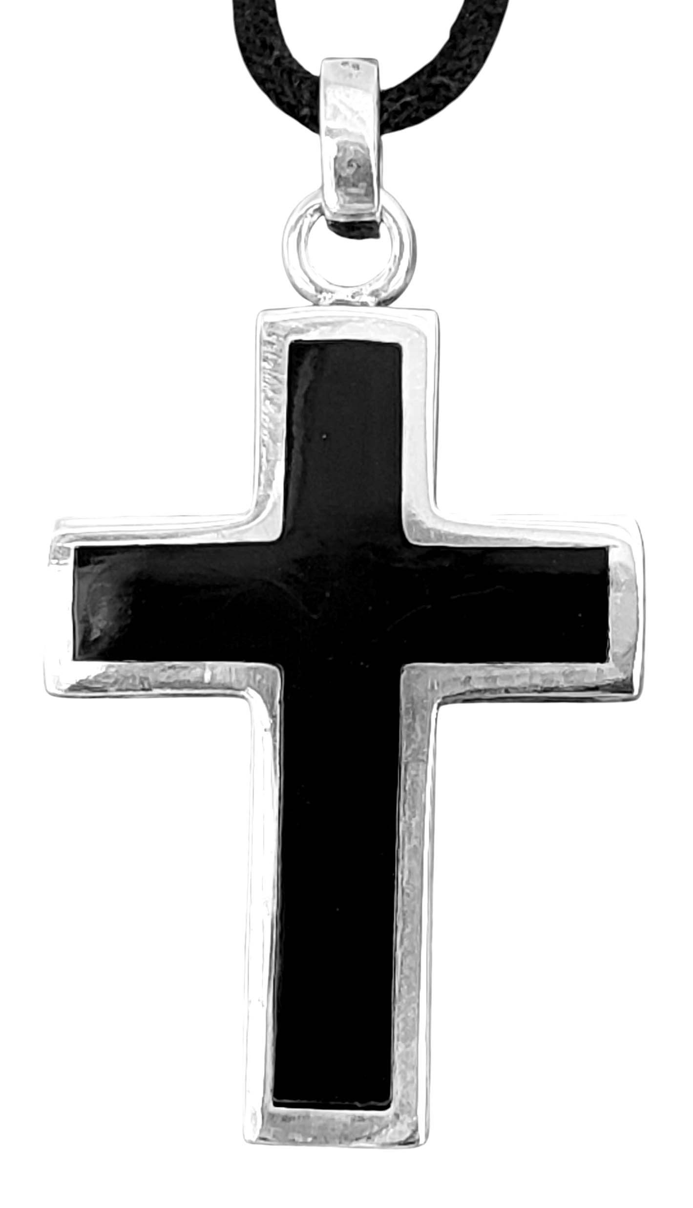 Kiss of Leather Kettenanhänger Kreuz Schwarz Edel Schlicht Einfach Silber 9 günstig online kaufen