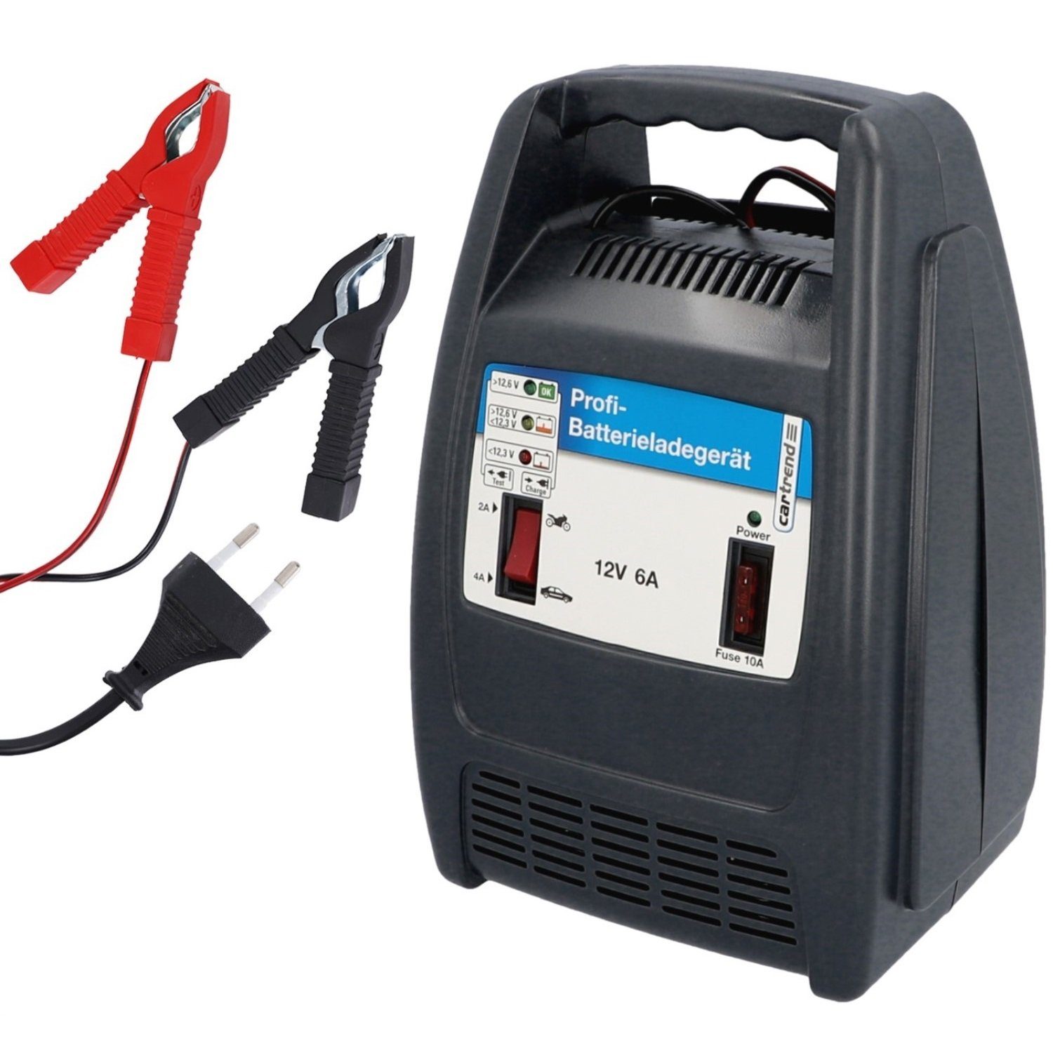 Cartrend 12V 6A Battery Charger with Display (Car Battery Charger, Battery Maintenance Charging Function, Seasonal Vehicles)